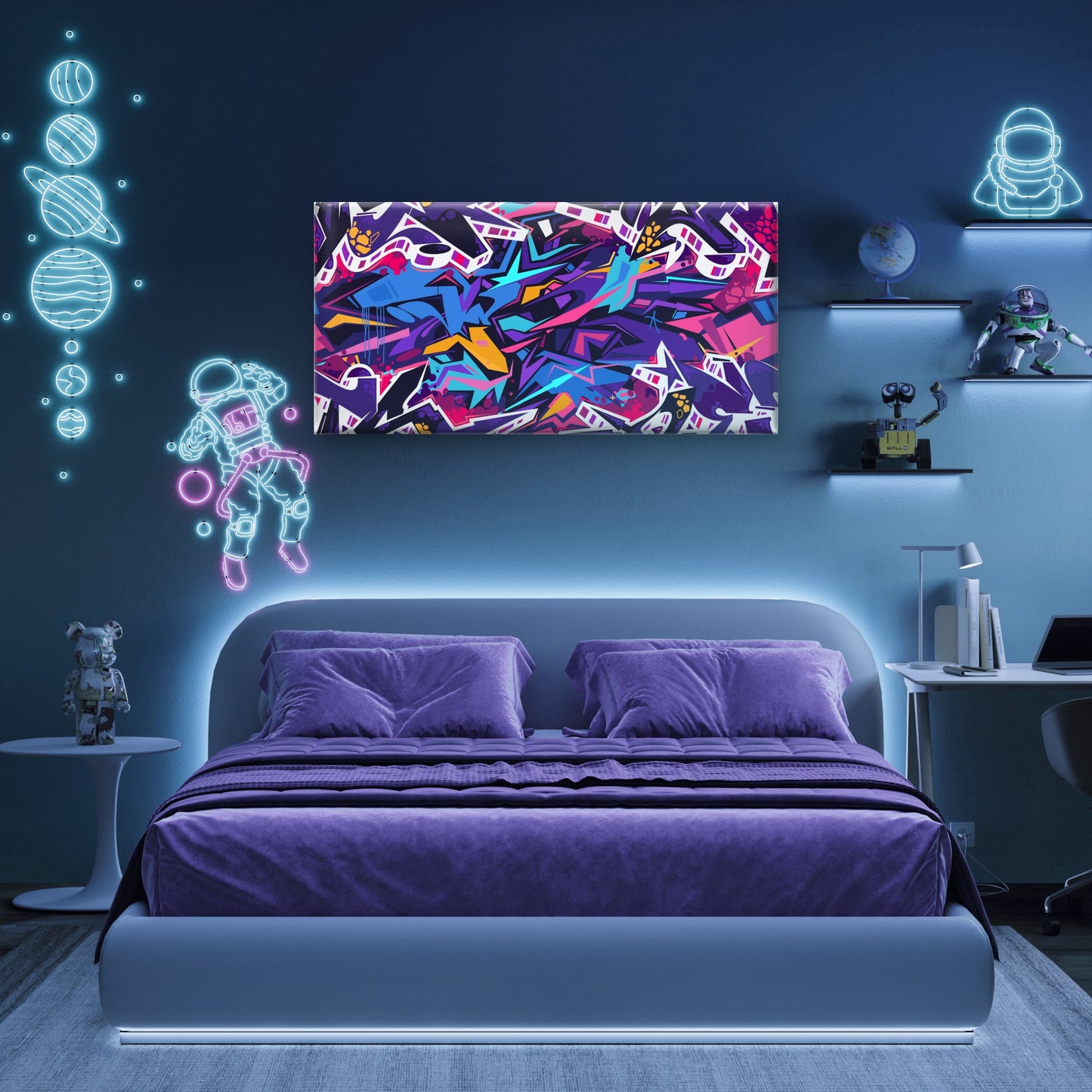 Abstract Colorful Street Graffiti Wall Art Canvas Office Home Framed 120x60cm