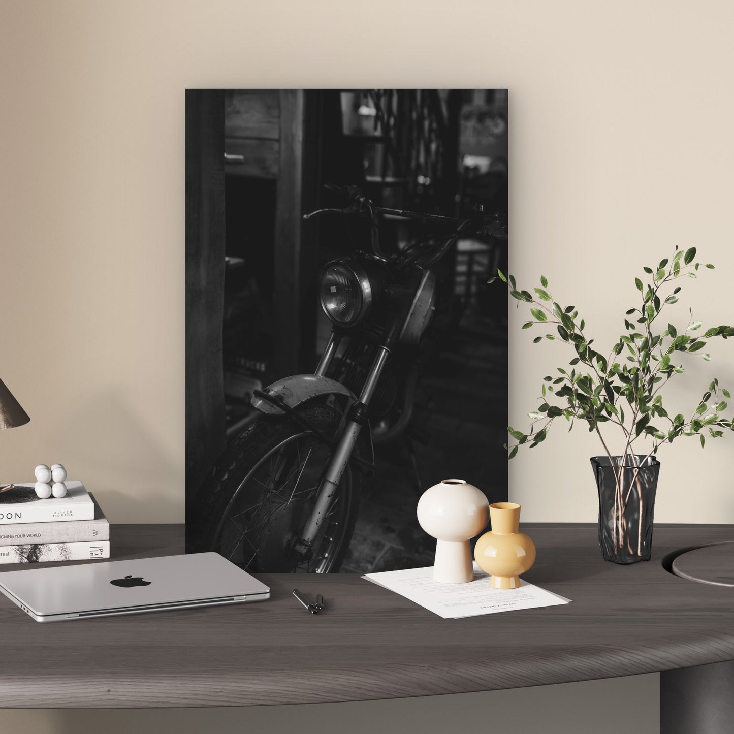 Retro Motorbike Front Wheel Handlebar 40x60cm Metal Print Ready to Hang