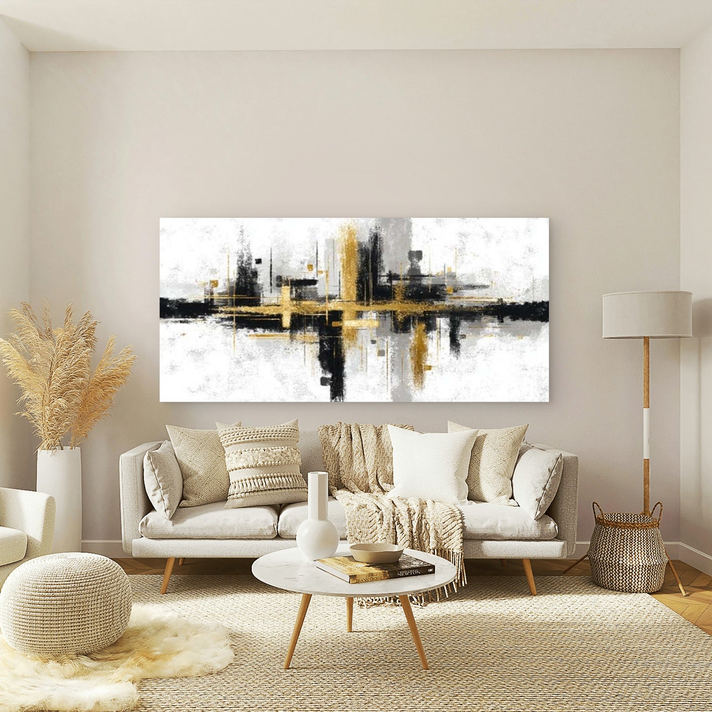 Gold and Black Geometric Wall Art Canvas Office Home Room Framed 120x60cm - Bella Home Decor