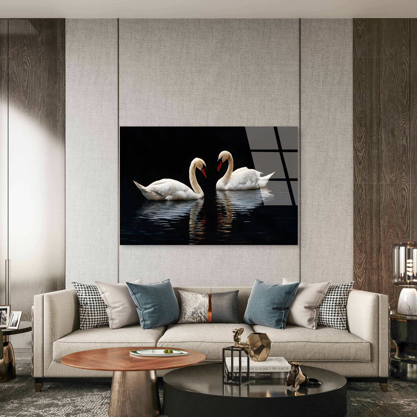 Romantic Mute Swans in Water Acrylic Glass Printing Wall Art Australian Made Quality