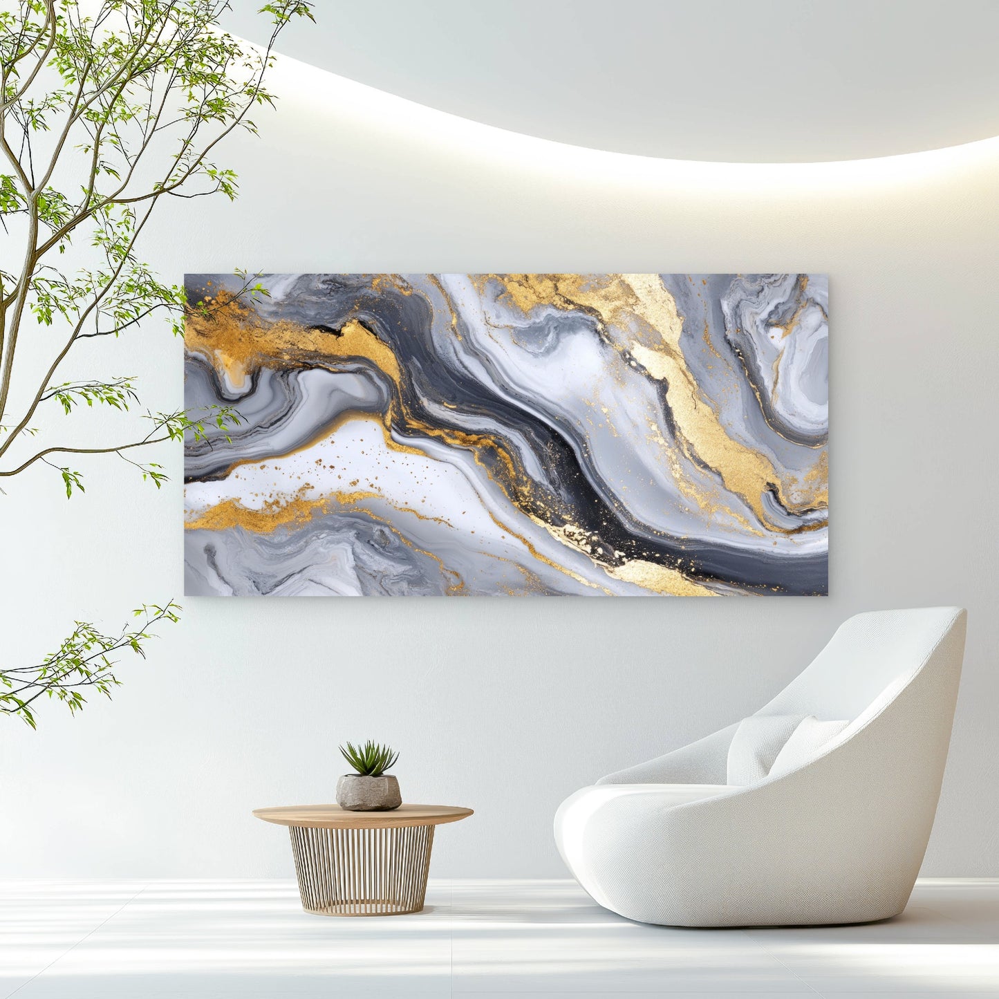 Gilded Marble Fluid Art Wall Art Canvas Office Home Room Framed 120x60cm - Bella Home Decor