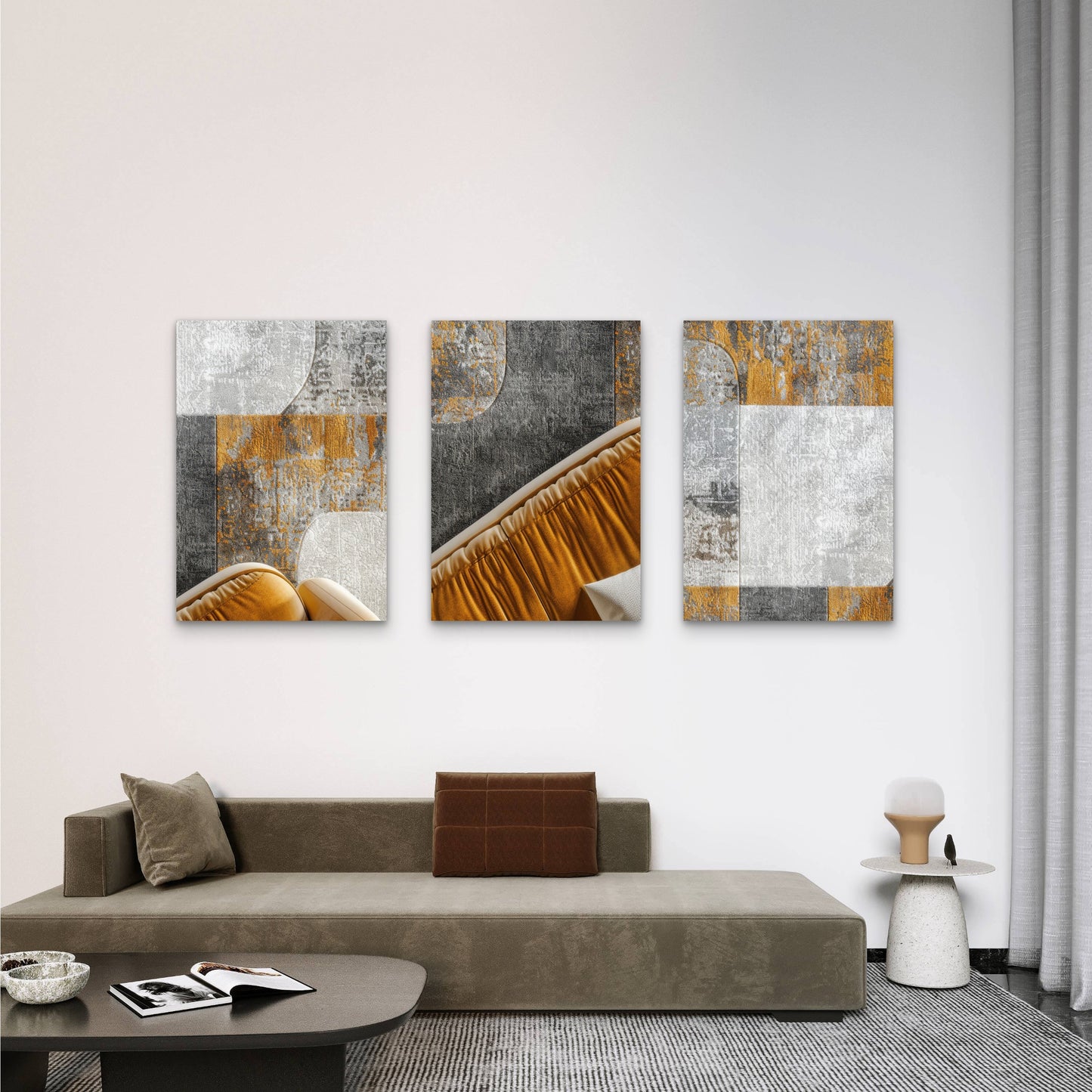 3pcs Modern Earthy Terracotta Brown Abstract Wall Art Set Canvas Framed 40x60cm - High Quality Print 100% Australian Made Wall Canvas Ready to Hang