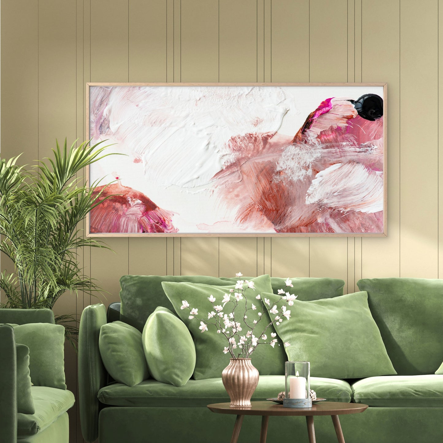 Soft Pink Brush Strokes Wall Art Canvas Office Home Room Framed 120x60cm