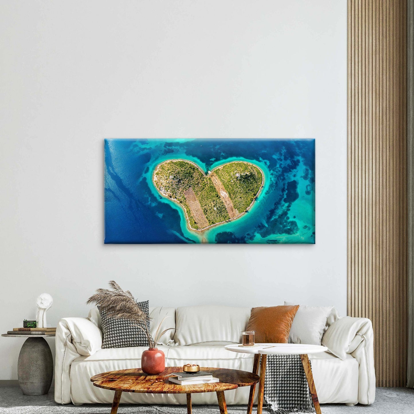 Aerial View Heart Shaped Isle Wall Art Canvas Office Home Room Framed 120x60cm