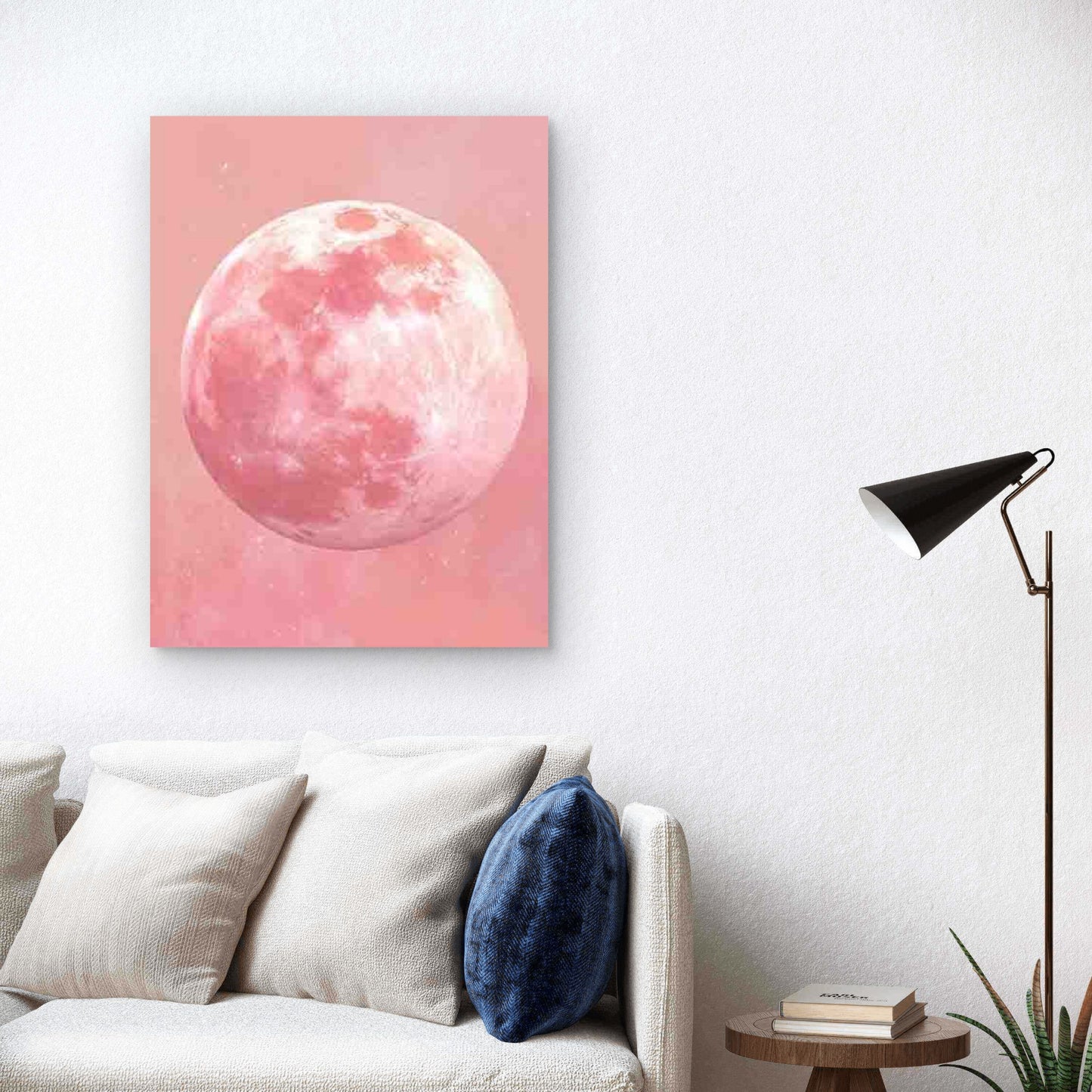 Soft Pink & Pastel Tones Watercolor Moon 40x60cm Metal Print Ready to Hang