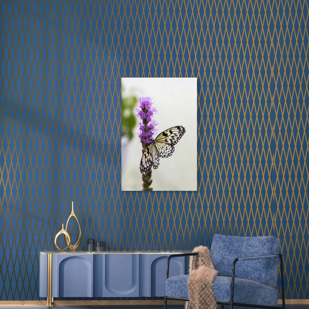 Tree Nymph Butterfly on Purple Flower 40x60cm Metal Print Ready to Hang