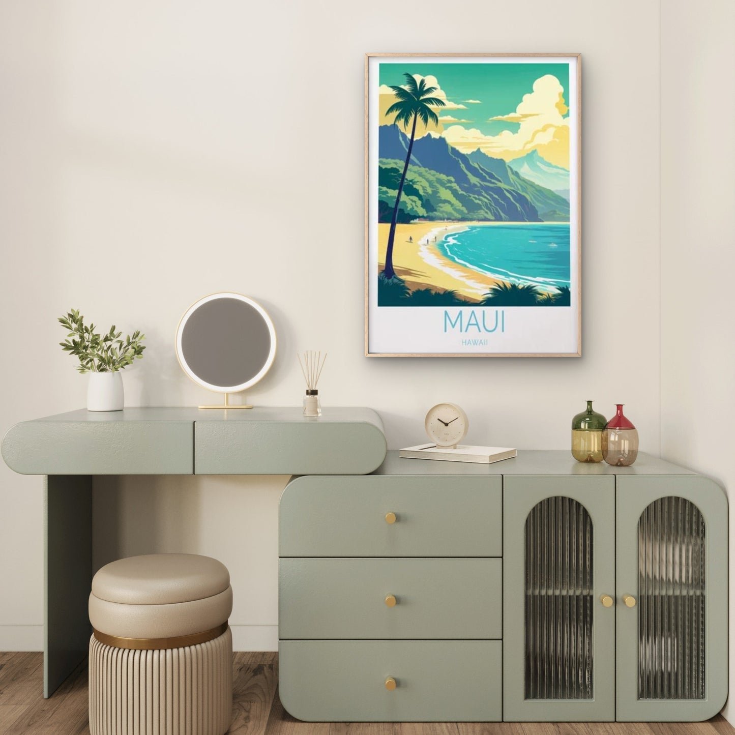 Maui Hawaii Beach & Tropical Palm Trees Travel Poster Print Wall Art - Bella Home Decor