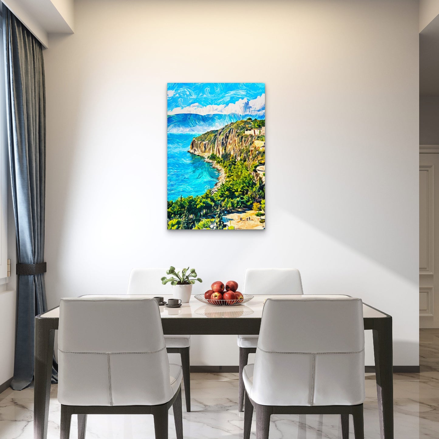 Van Gogh Style Mediterranean Coast Cliff 40x60cm Metal Print Ready to Hang