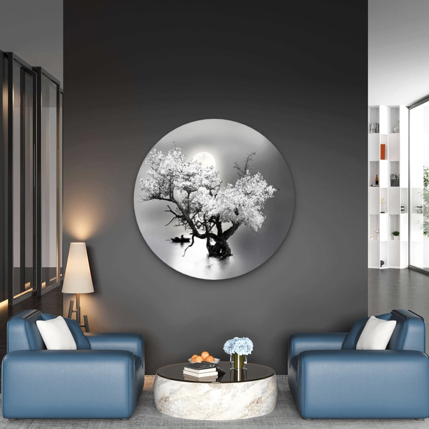 Black And White Lake Night Moon Sky Acrylic Glass Rounded Print Tempered Glass Wall Art 100% Made in Australia Ready to Hang