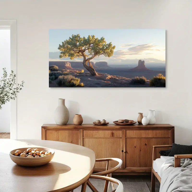Dawn Desert Tree & Distant Rock Formations Wall Art canvas office home room framed 120x60cm - Bella Home Decor