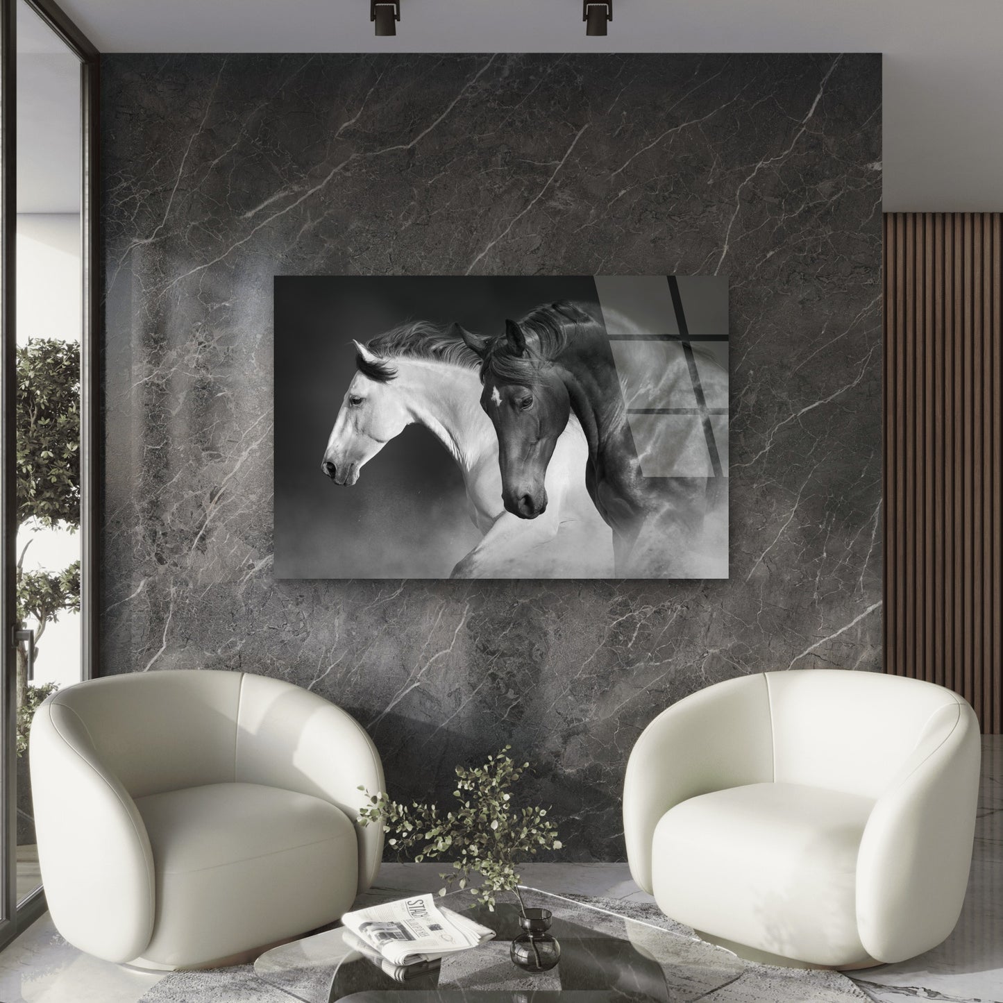 Black And White Wild Running Horse Acrylic Glass Printing Wall Art Australian Made Quality