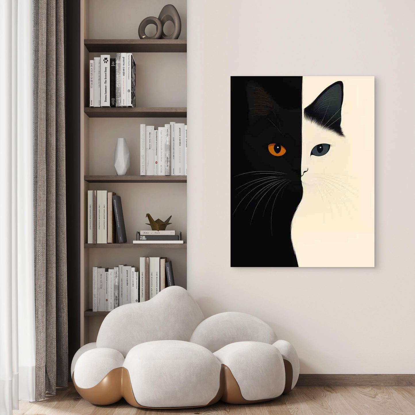 Black and White Cat Art 40x60cm Metal Print Ready to Hang