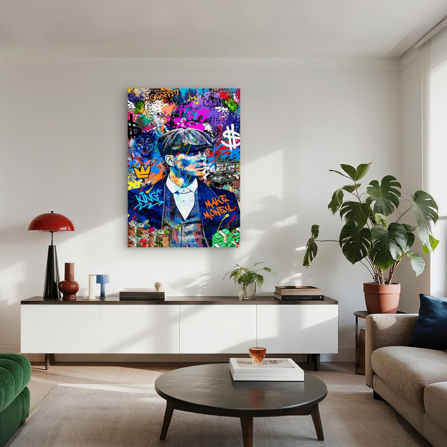 Graffiti Suited Gangster Staring 40x60cm Metal Print Ready to Hang