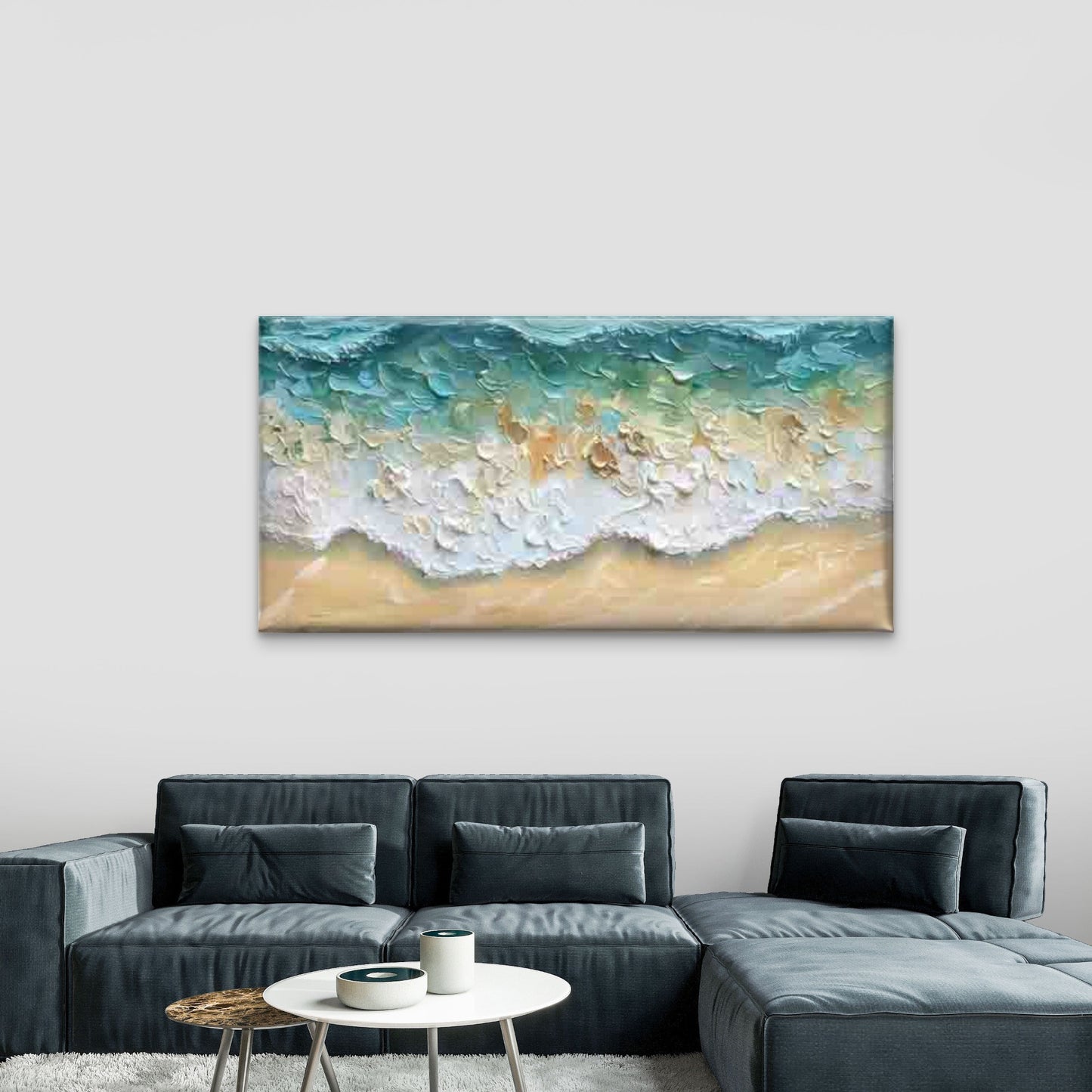 Abstract Depiction of Ocean Wav Wall Art Canvas Office Home Room Framed 120x60cm - Bella Home Decor