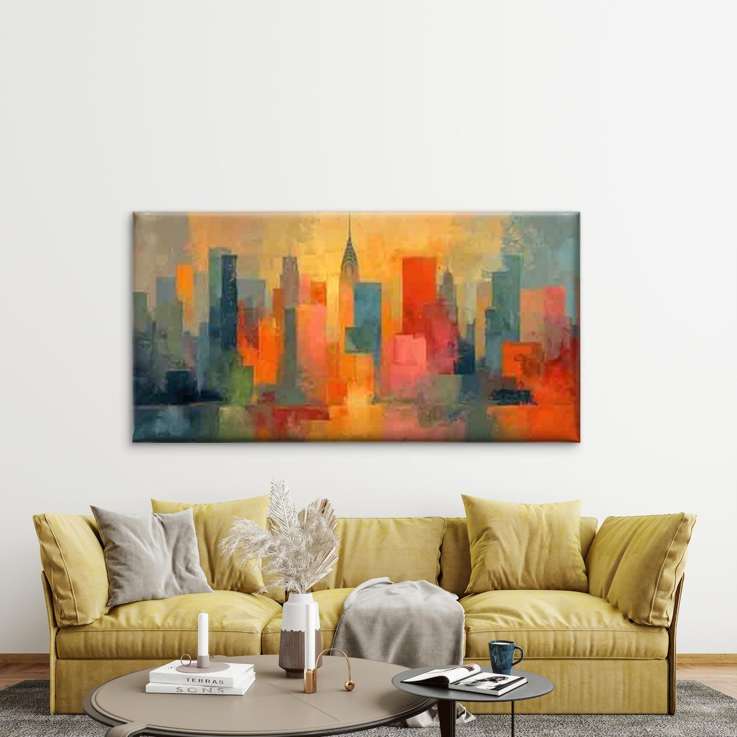 Modern Abstract Cityscape Wall Art Canvas Office Home Room Framed 120x60cm - Bella Home Decor