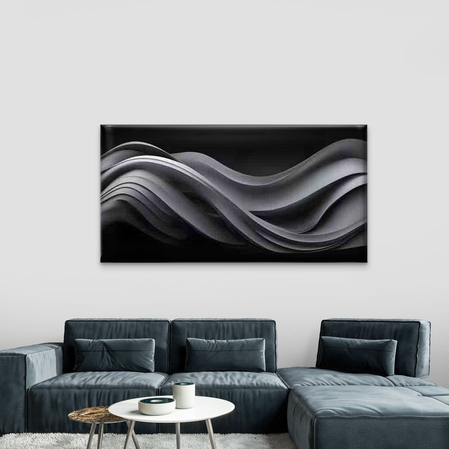 Abstract Wave Forms in Monochrome Wall Art Canvas Office Home Room Framed 120x60cm - Bella Home Decor