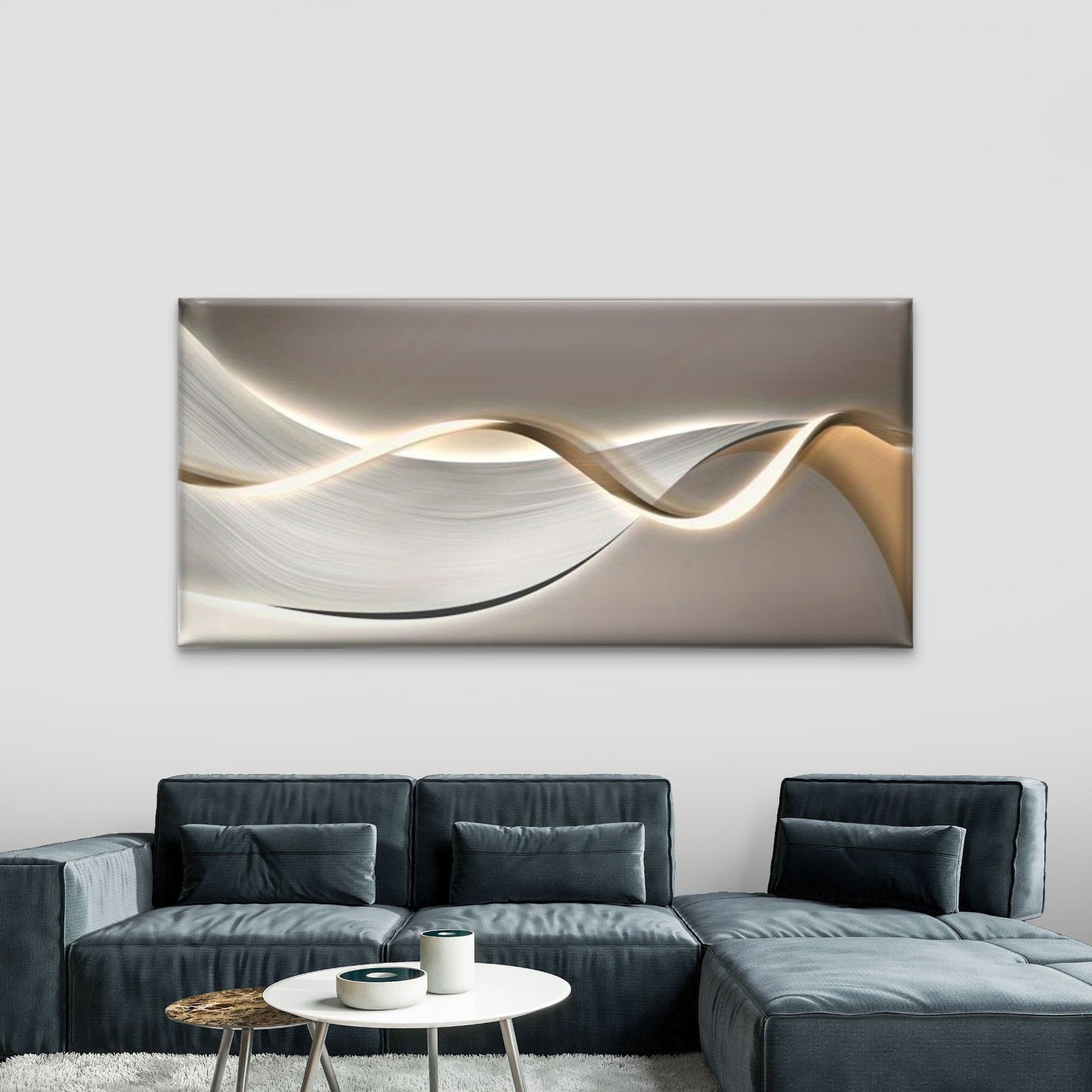 Beige Color Wave Painting Wall Art Canvas Office Home Room Framed 120x60cm