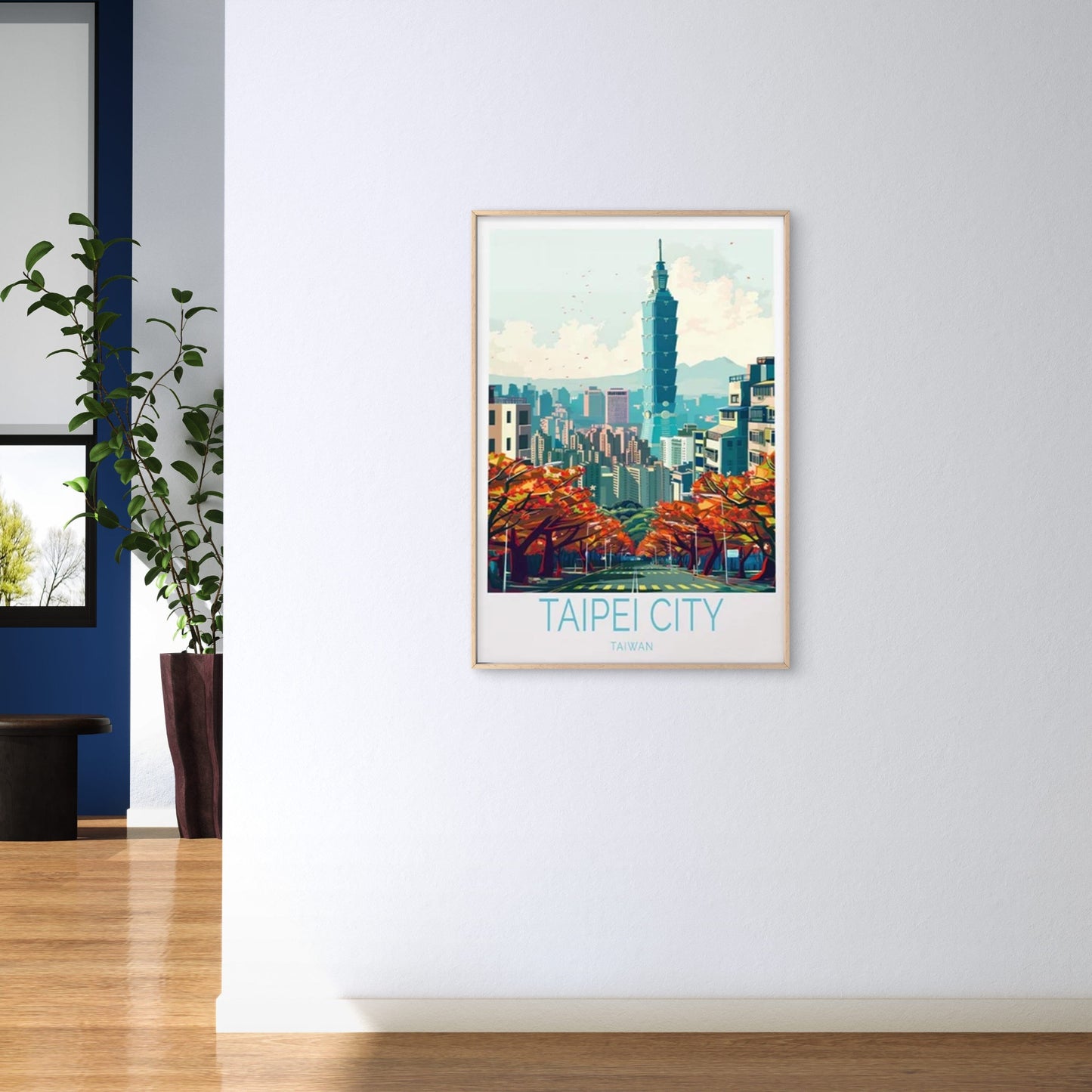 Taipei City in Taiwan, Trees & Buildings Travel Poster Print Wall Art