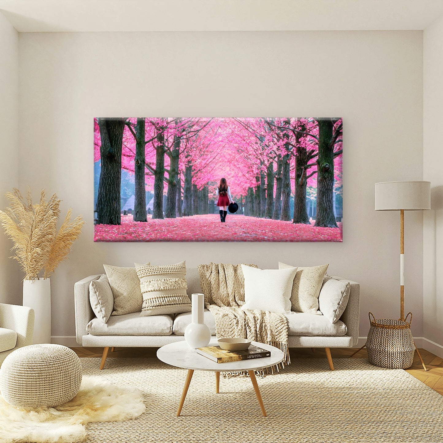 Walking Down The Pink Path Wall Art Canvas Office Home Room Framed 120x60cm