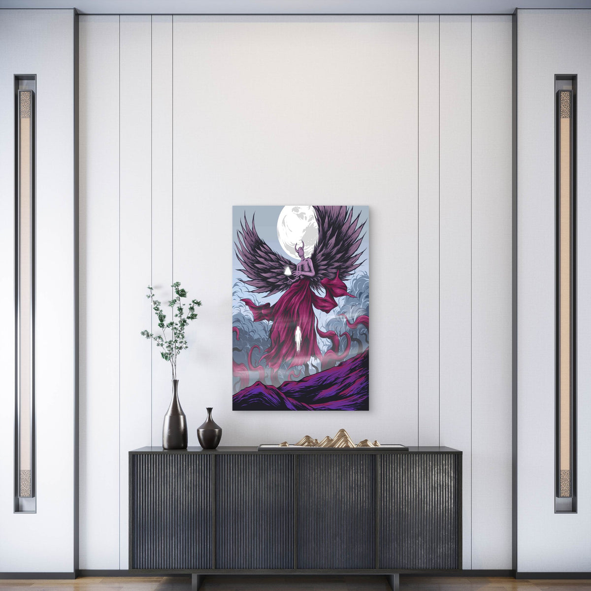 Angel And Demon Holding Hands Under The Moon Metal Print Ready to Hang