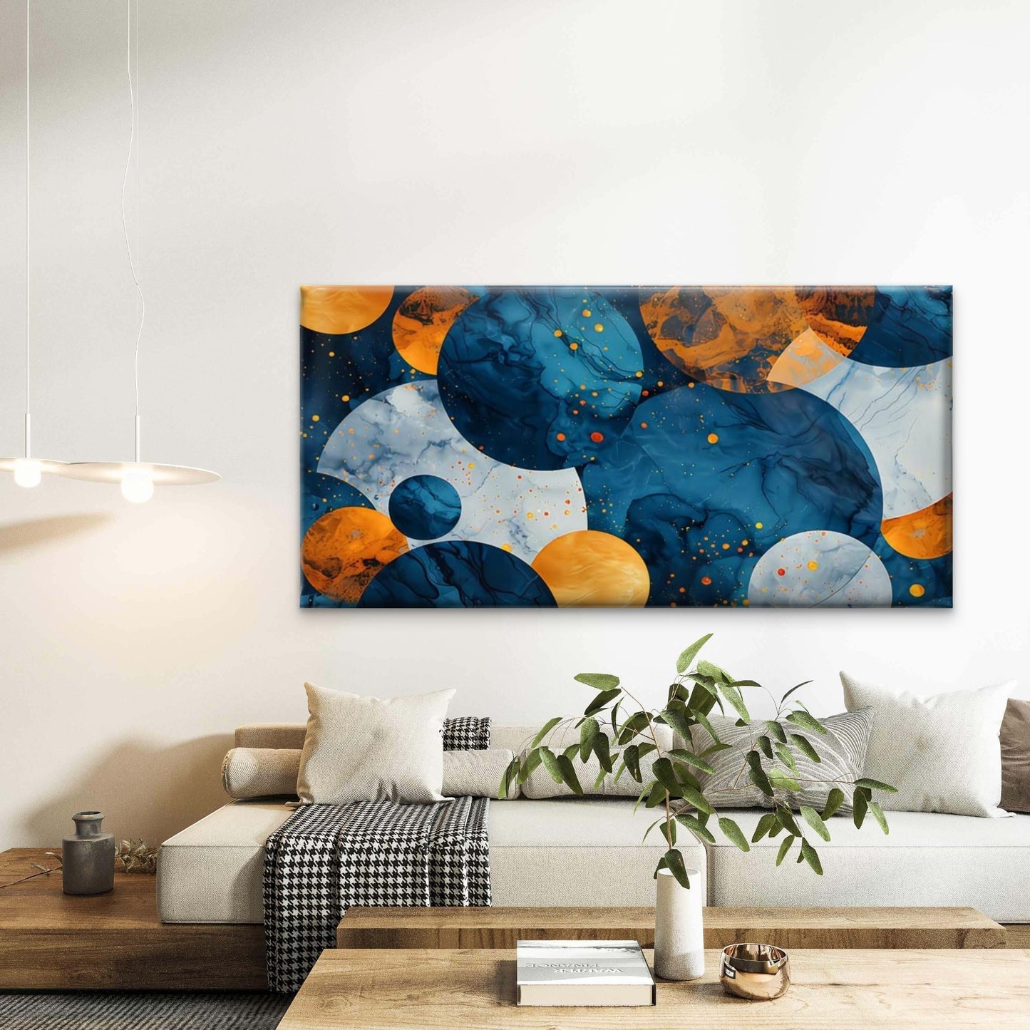 Abstract Patterns in Blue Wall Art Canvas Office Home Room Framed 120x60cm - Bella Home Decor