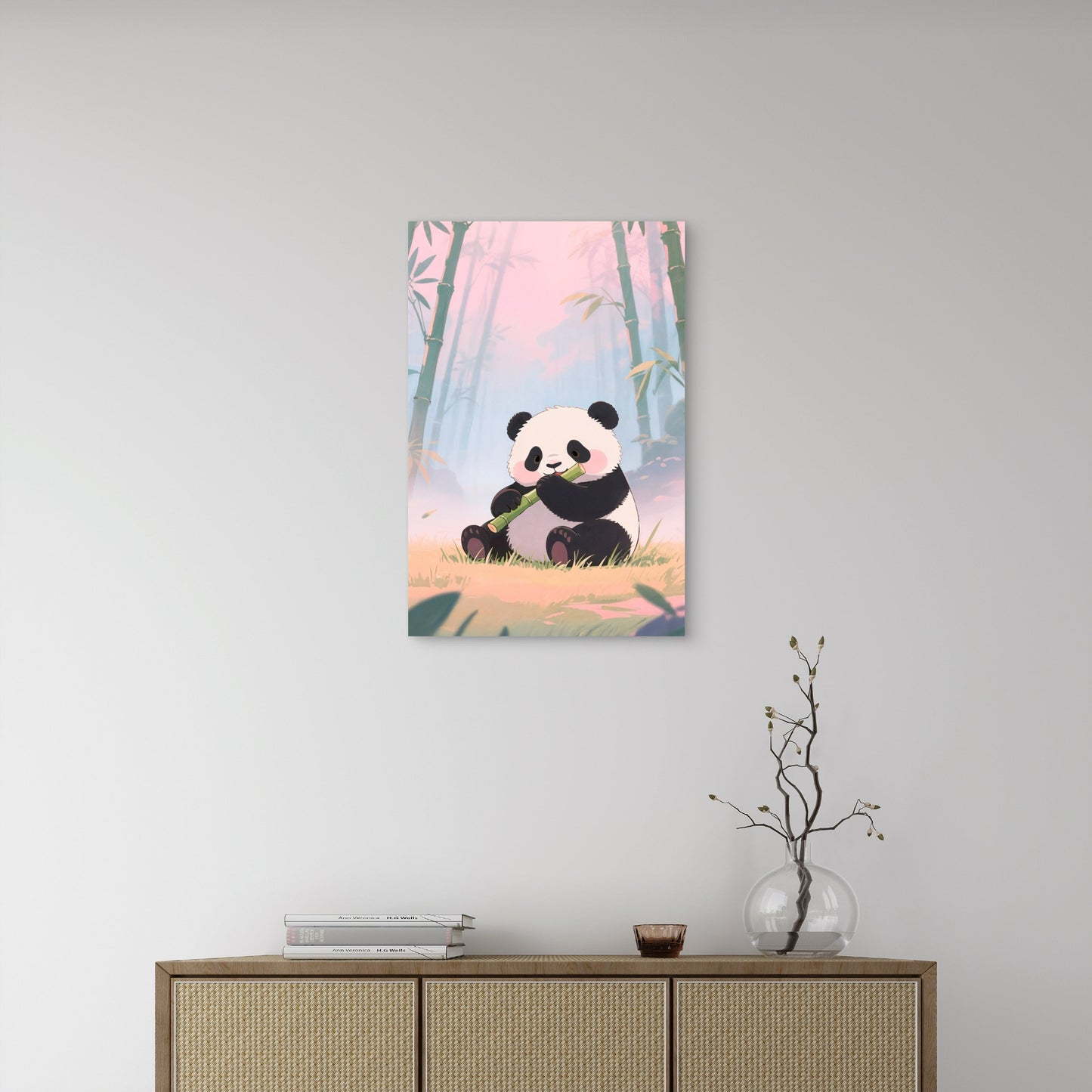 Panda Wild Animal Bamboo Abstract 40x60cm Metal Print Ready to Hang