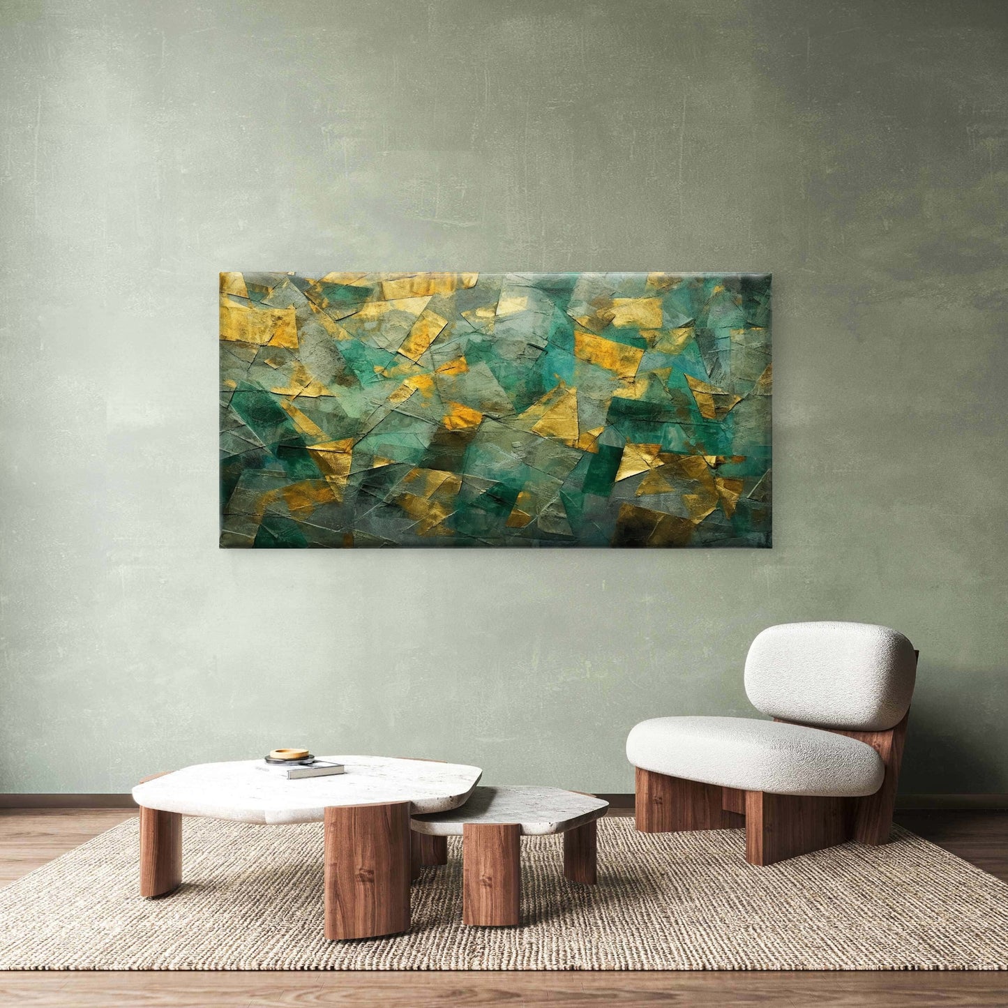 Emerald Green Gold Patton Wall Art Canvas Office Home Room Framed 120x60cm