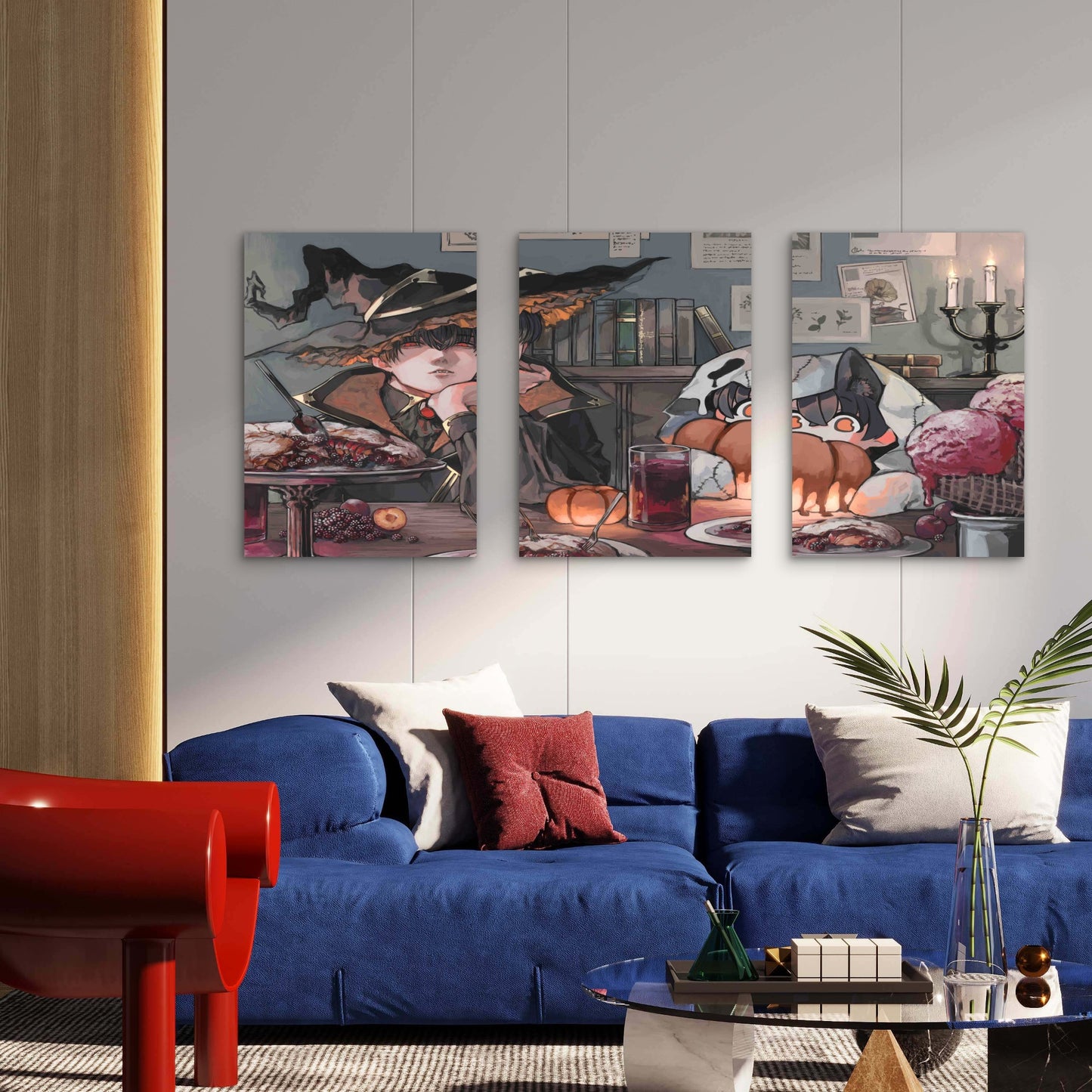 3pcs Wizard Spooky Feast Pumpkin Library Metal Print Ready to Hang Art