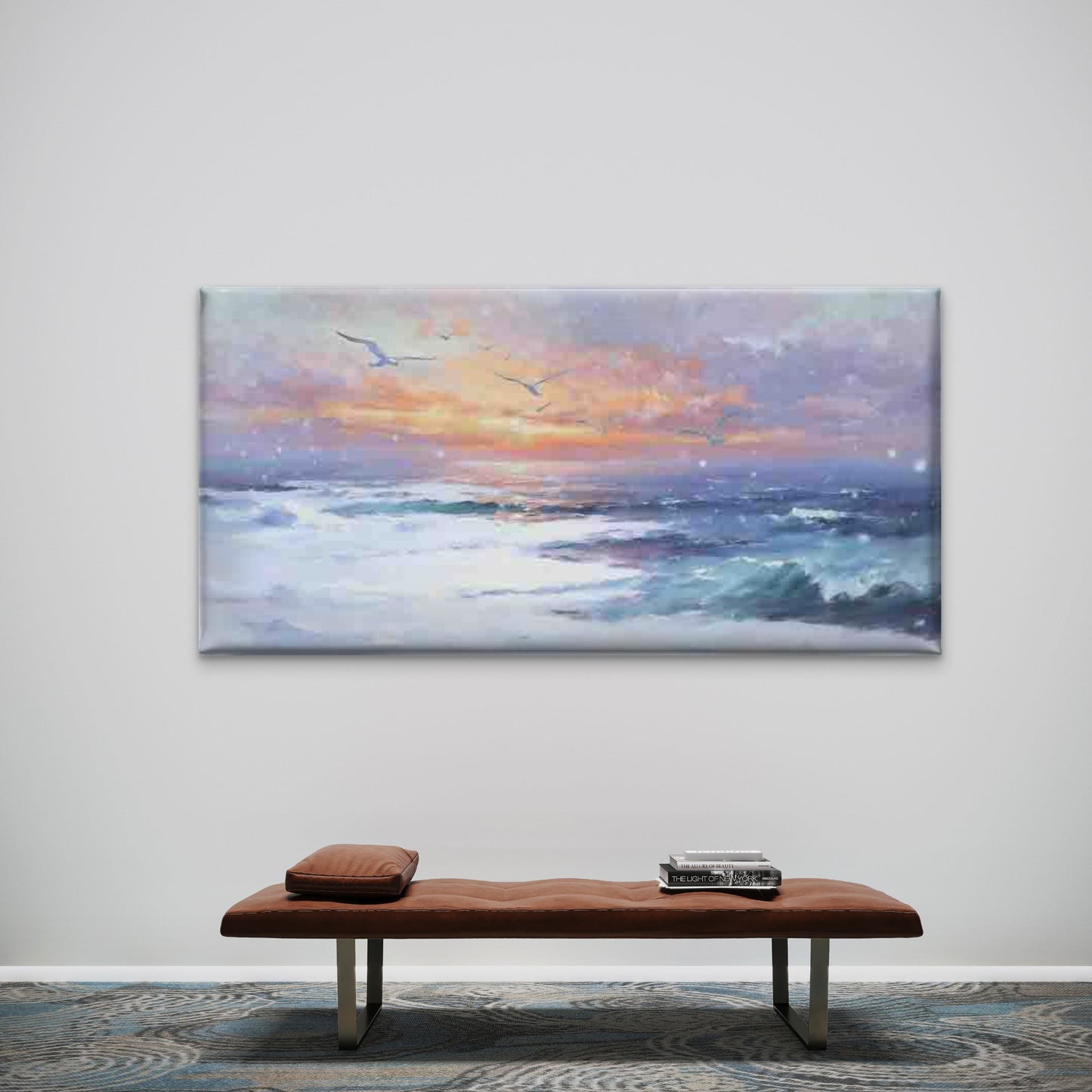 Ocean Waves Sunset Seagulls Wall Art Canvas Office Home Room Framed 120x60cm