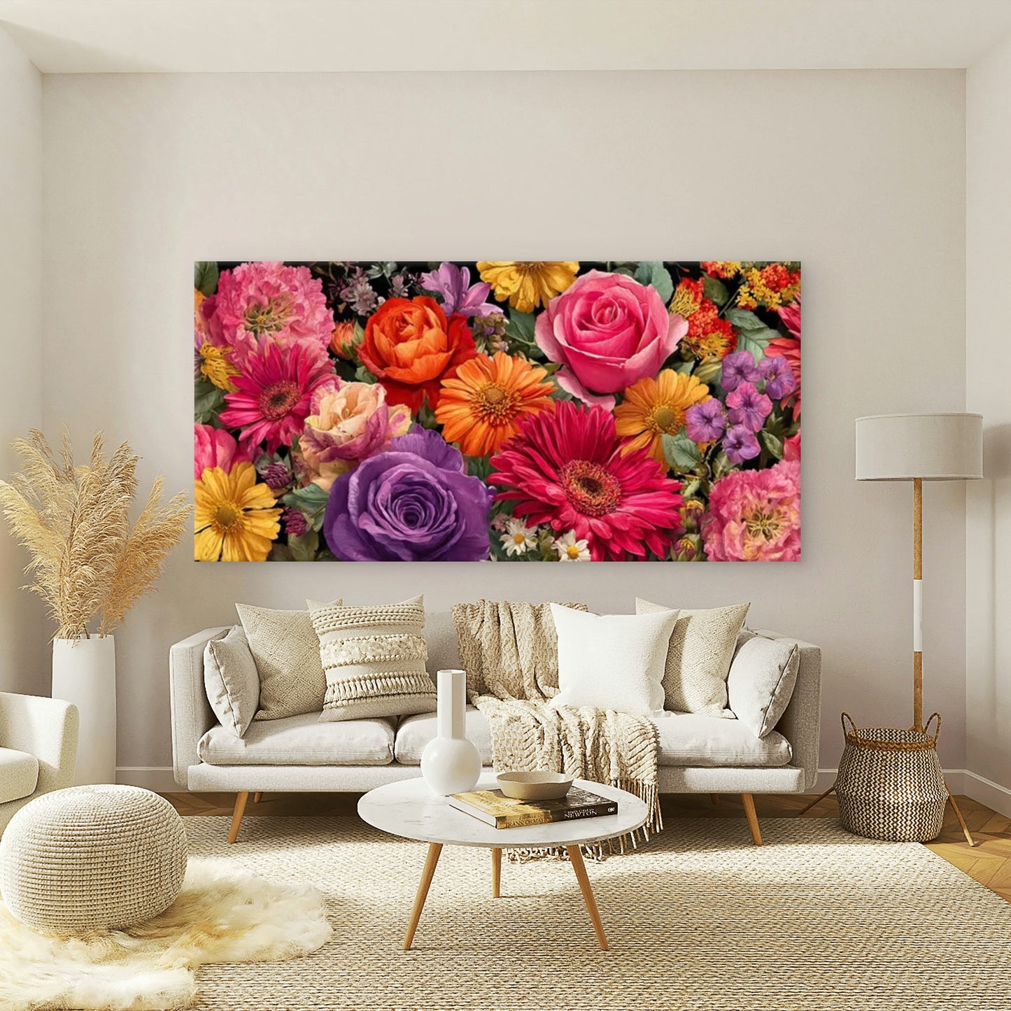 Multicolor Tulip Dahlia Flower Wall Art Canvas Office Home Room Framed 120x60cm