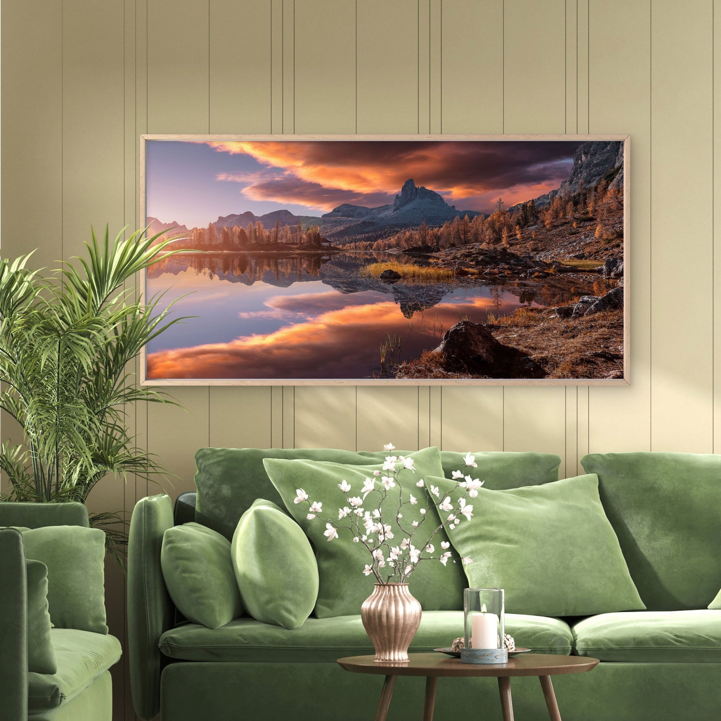 Vibrant Sunset Mountain Lake Wall Art Canvas Office Home Room Framed 120x60cm
