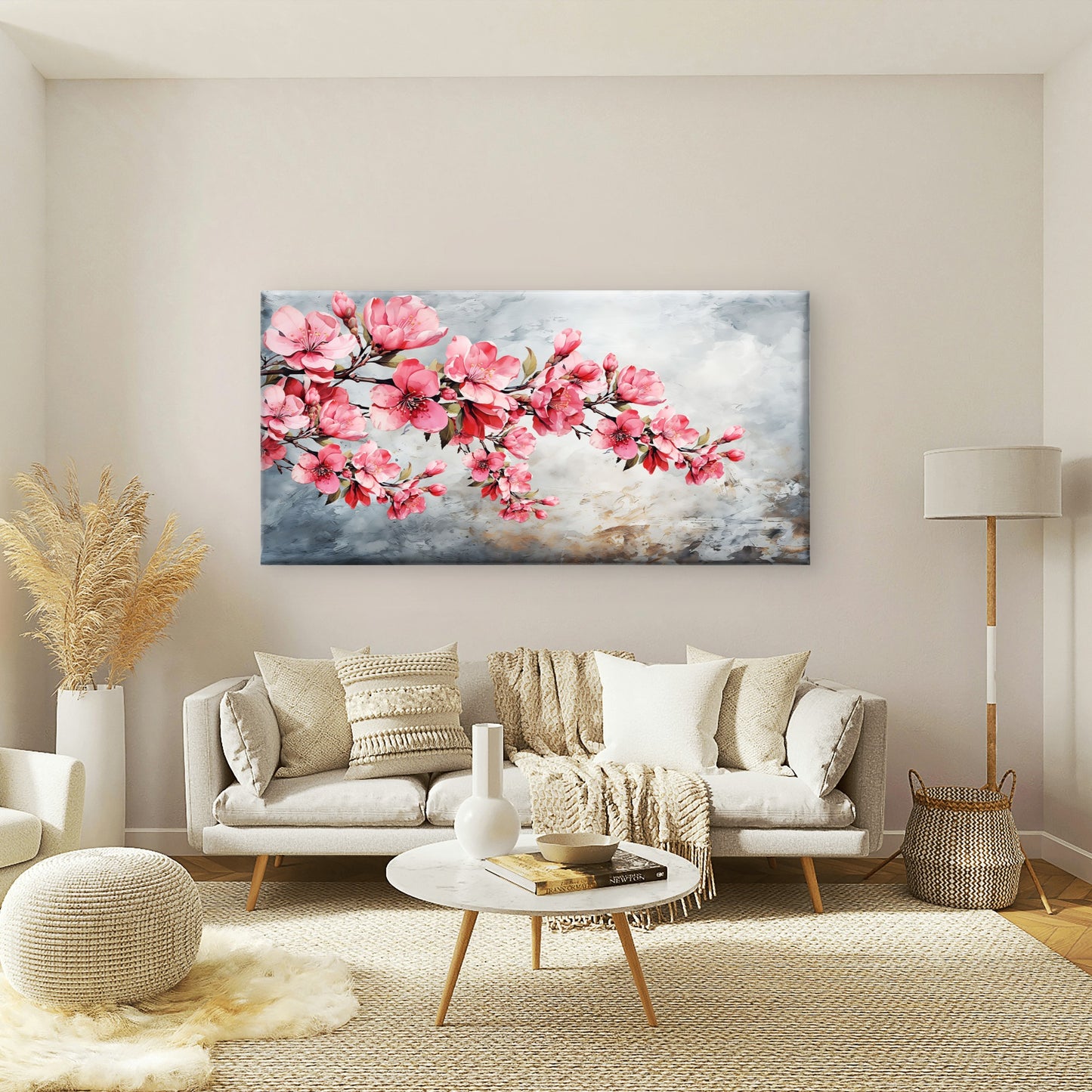Pink Cherry Blossom Sakura Branch Wall Art Canvas Office Home Framed 120x60cm