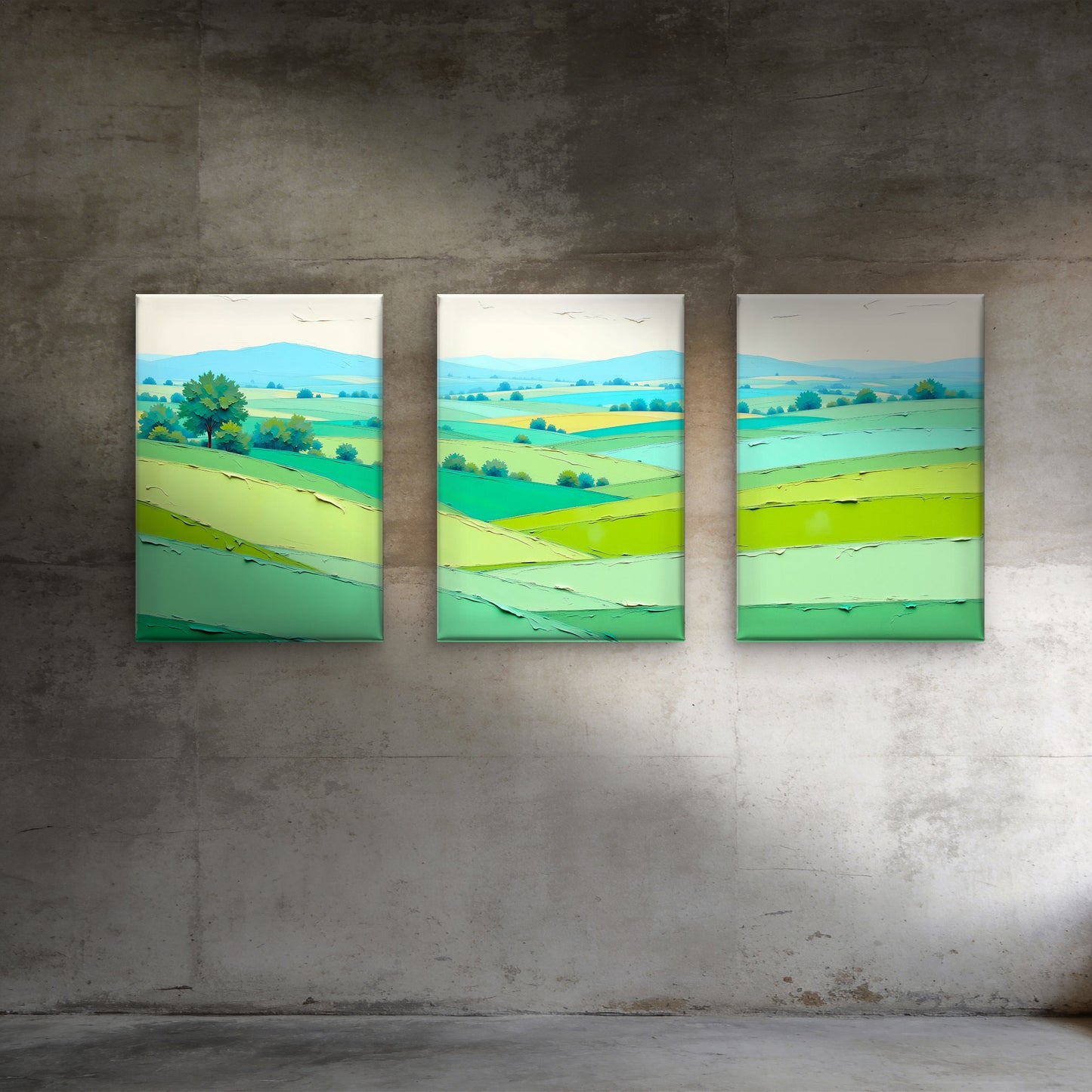 3pcs Abstract Green Textured Rolling Hills Wall Art Set Canvas Framed 40x60cm - High Quality Print 100% Australian Made Wall Canvas Ready to Hang