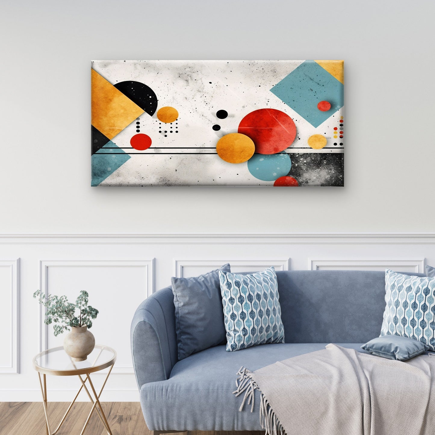 Bauhaus Mid Century Red Blue Pattern Wall Art Canvas Office Home Framed 120x60cm