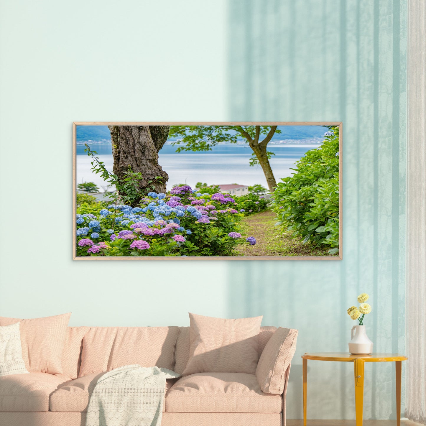 Hydrangeas Garden painting Wall Art Canvas Office Home Room Framed 120x60cm