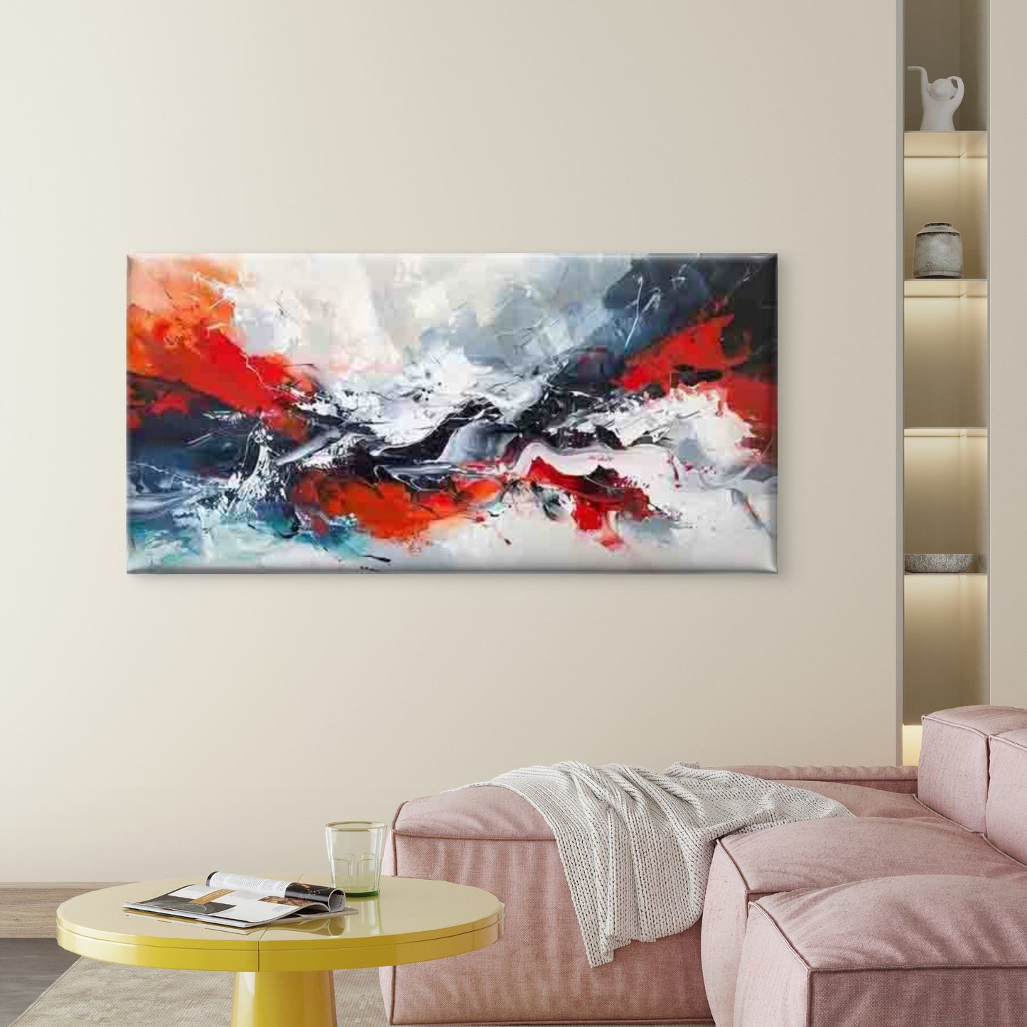 Abstract Red Black White Wall Art Canvas Office Home Room Framed 120x60cm
