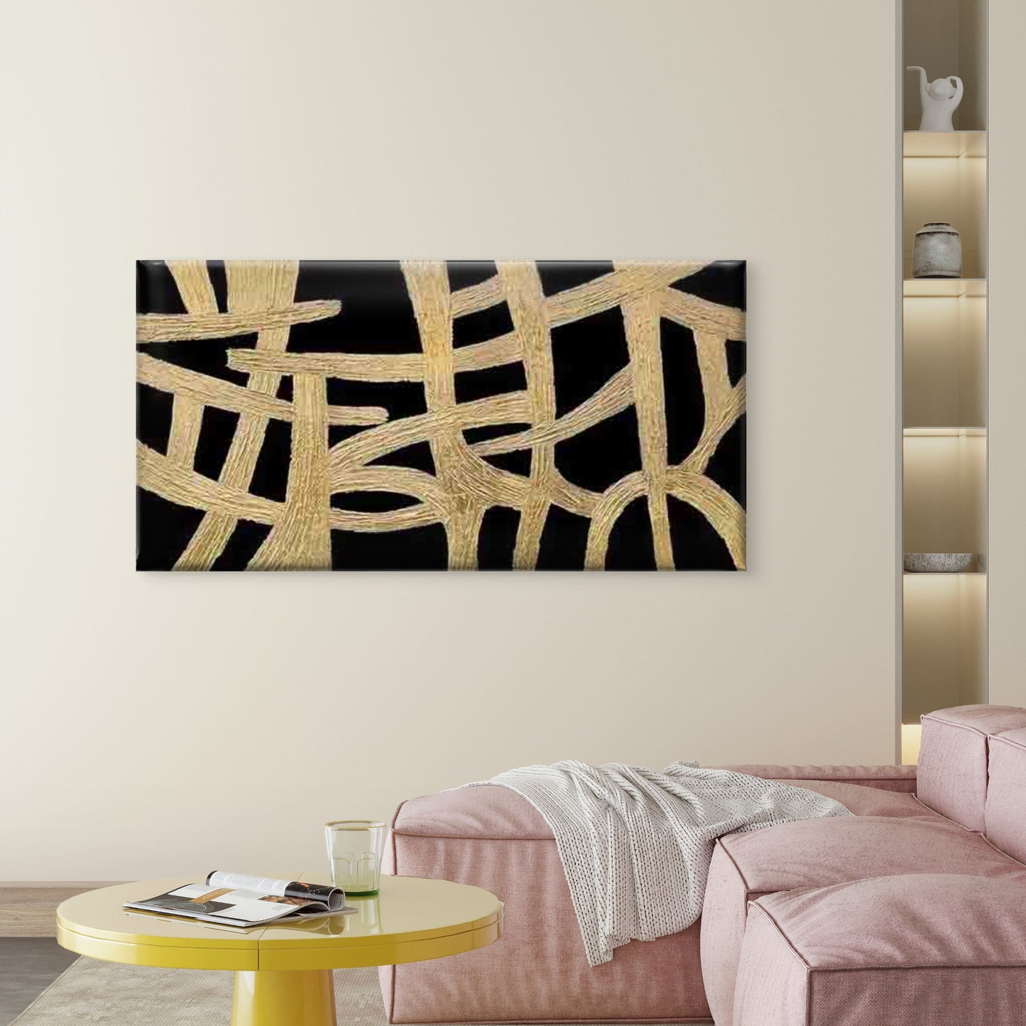 Golden Threads Woven Wall Art Canvas Office Home Room Framed 120x60cm - Bella Home Decor