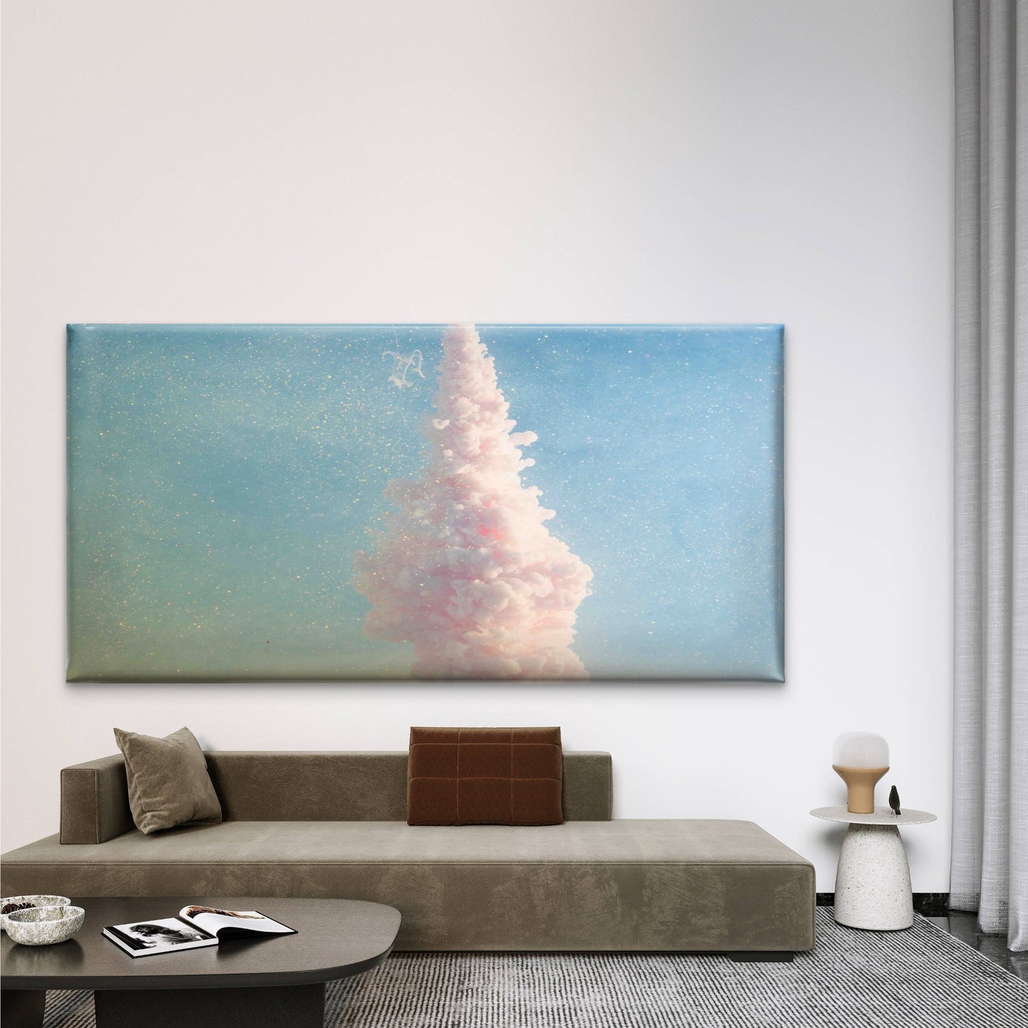 Pink Explosion Smoke Clouds Wall Art Canvas Office Home Room Framed 120x60cm