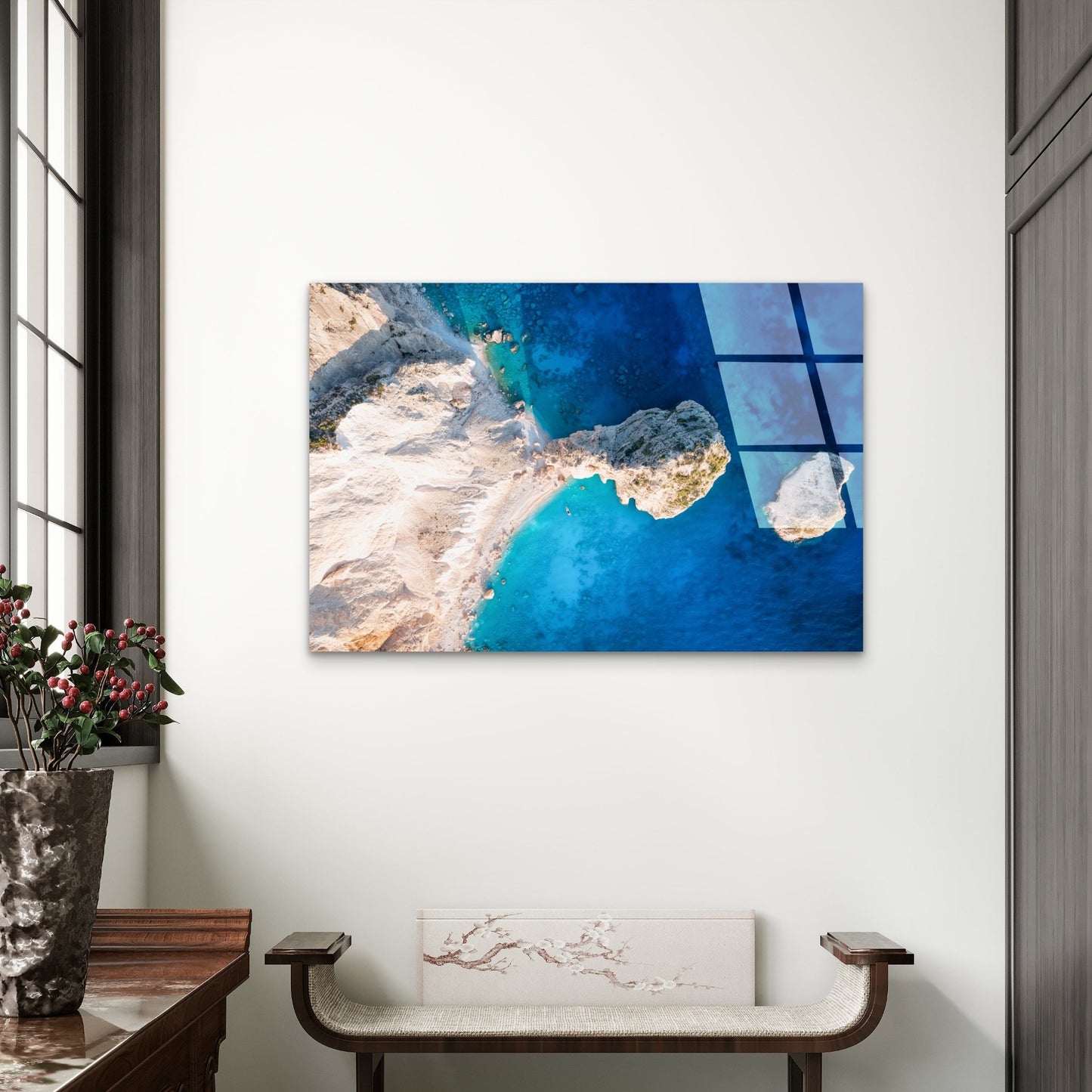 Mizithres Beach Zakynthos Greece Drone Acrylic Glass Printing Wall Art Australian Made Quality