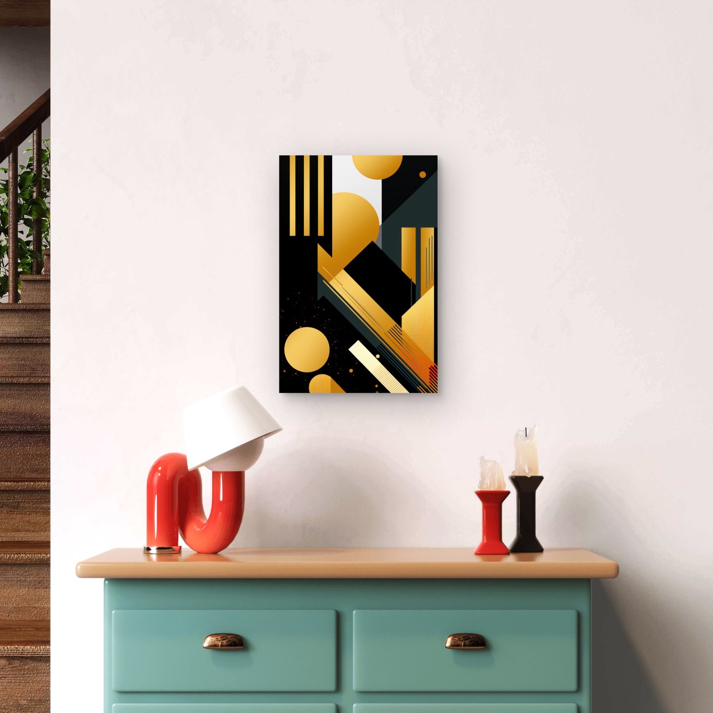 Geometric Gold Black Abstract Modern Design 40x60cm Metal Print Ready to Hang