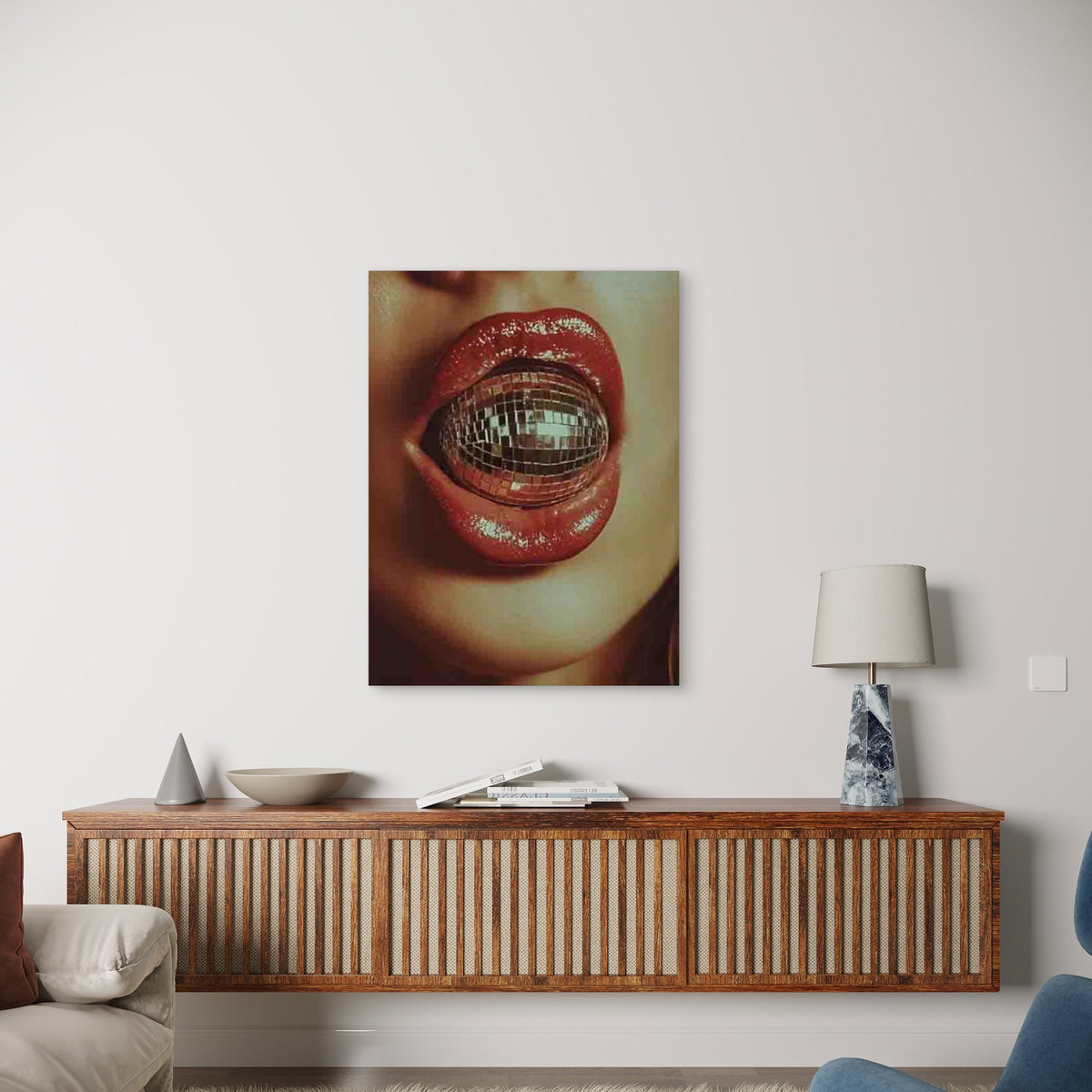 Disco Ball And Glossy Lips Metal Print Ready to Hang