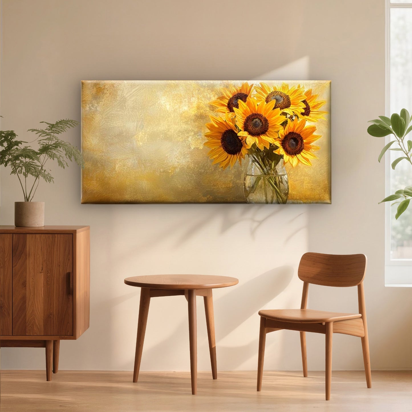 Sunflower Abstract Paintings Wall Art Canvas Office Home Room Framed 120x60cm - Bella Home Decor