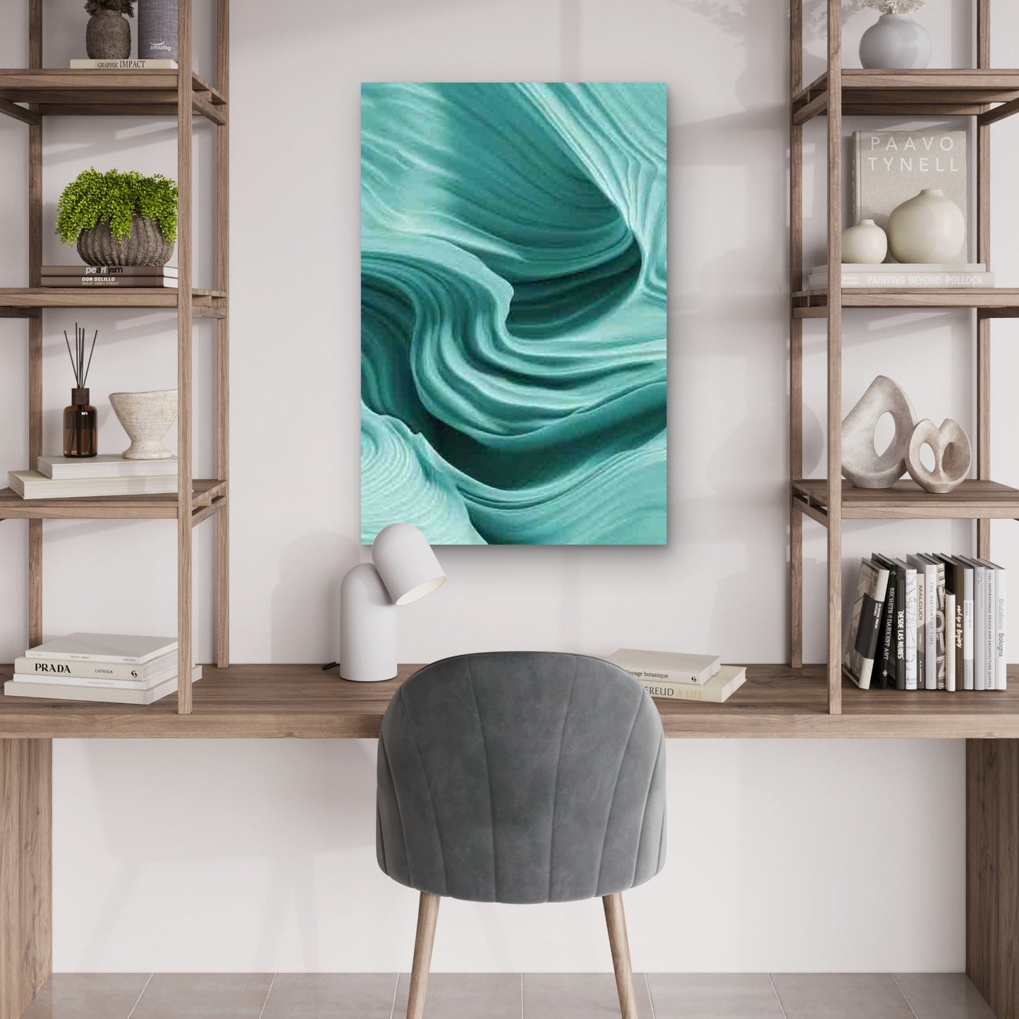 Sage Green Chaos Retro Wavy 40x60cm Metal Print Ready to Hang