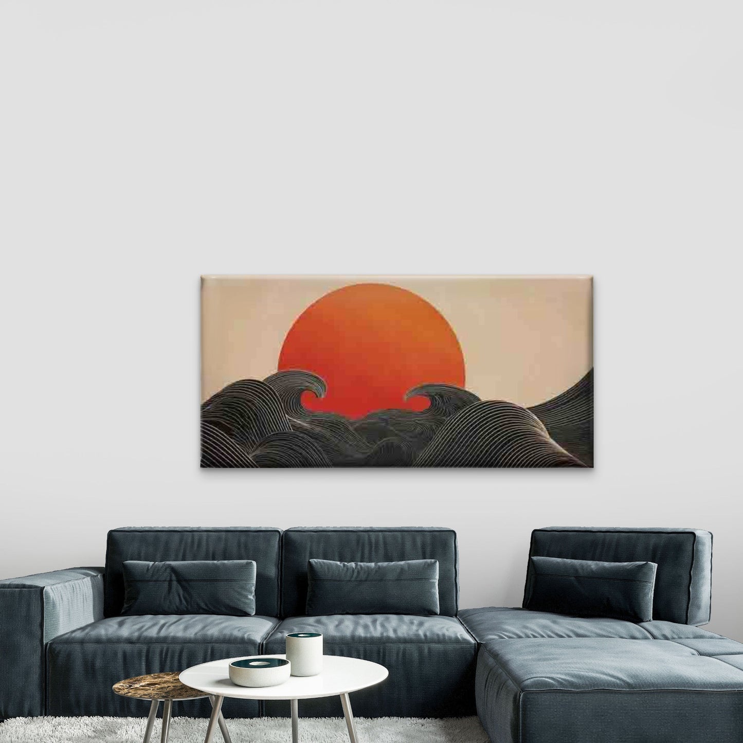 Abstract Waves And Sun Wall Art Canvas Office Home Room Framed 120x60cm - Bella Home Decor