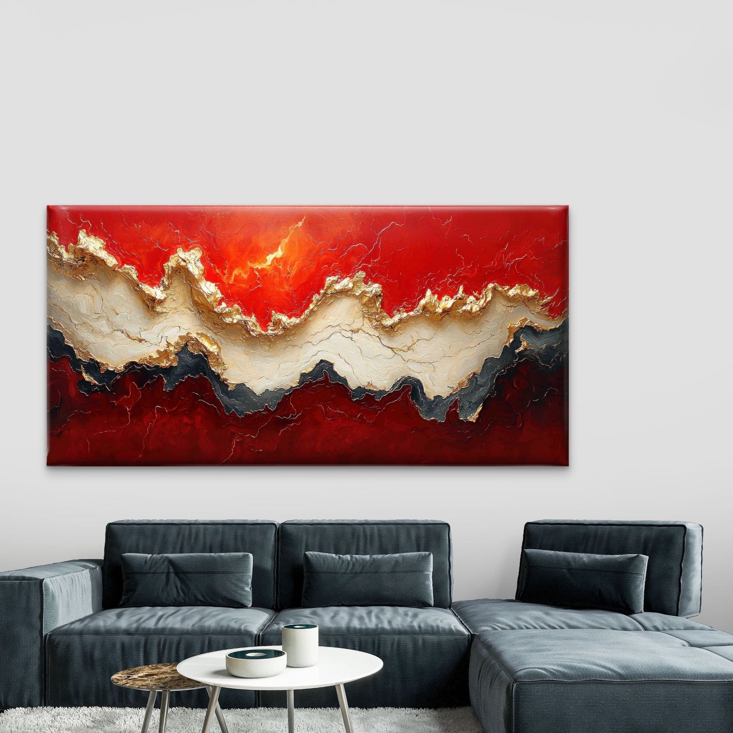 Red Gold Abstract Wall Art Canvas Office Home Room Framed 120x60cm
