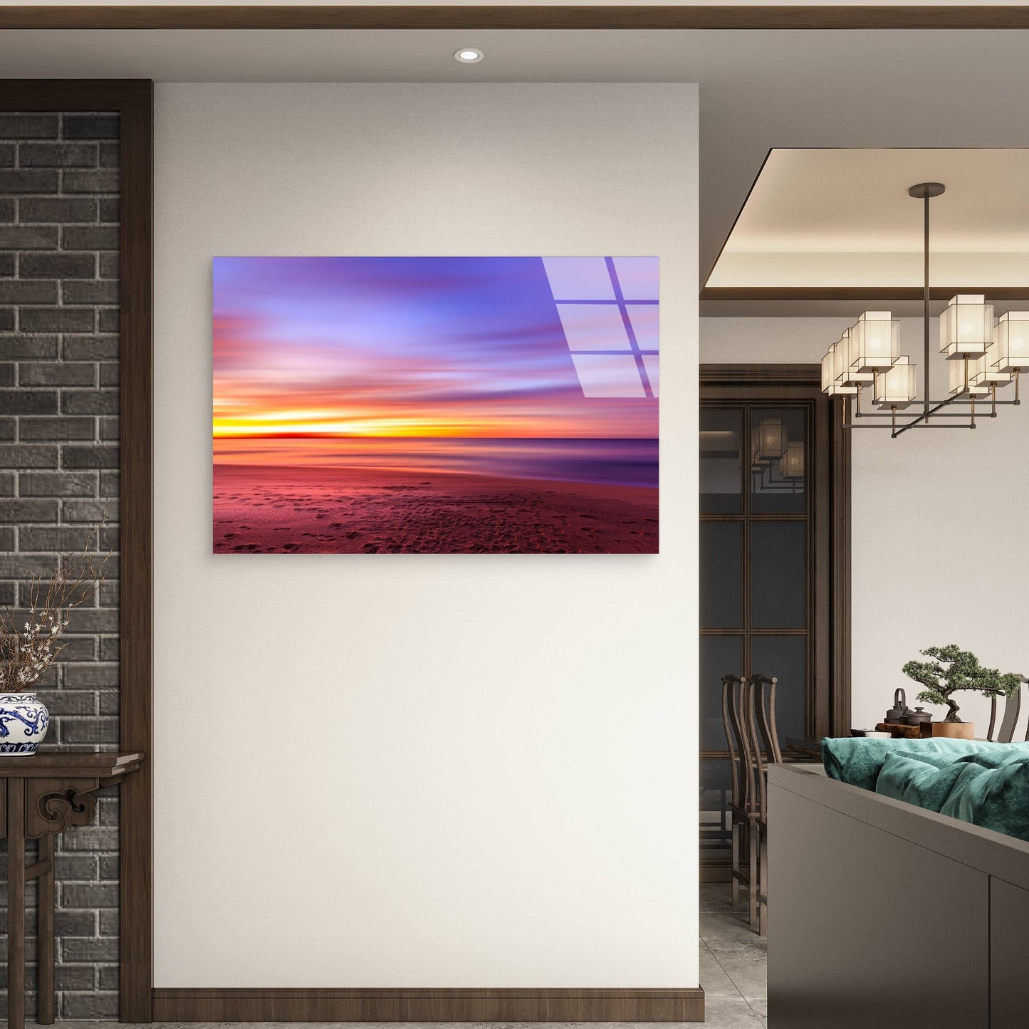 Sunset Over an Australian Beach Glass Printing Wall Art Australian Made Quality