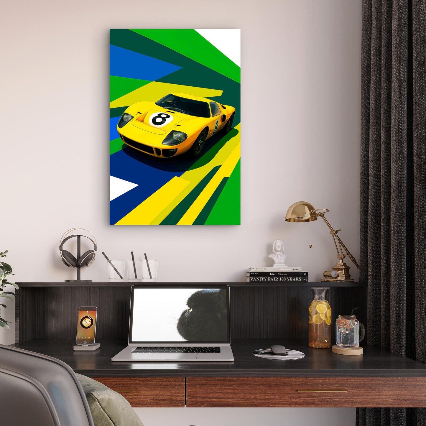 Classic Yellow Retro GT Endurance Racing Car 40x60cm Metal Print Ready to Hang