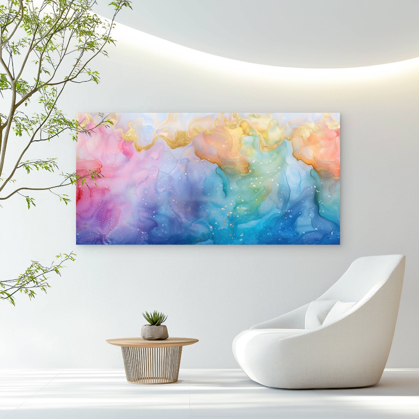 Golden Horizons In Pastel Wall Art Canvas Office Home Room Framed 120x60cm - Bella Home Decor