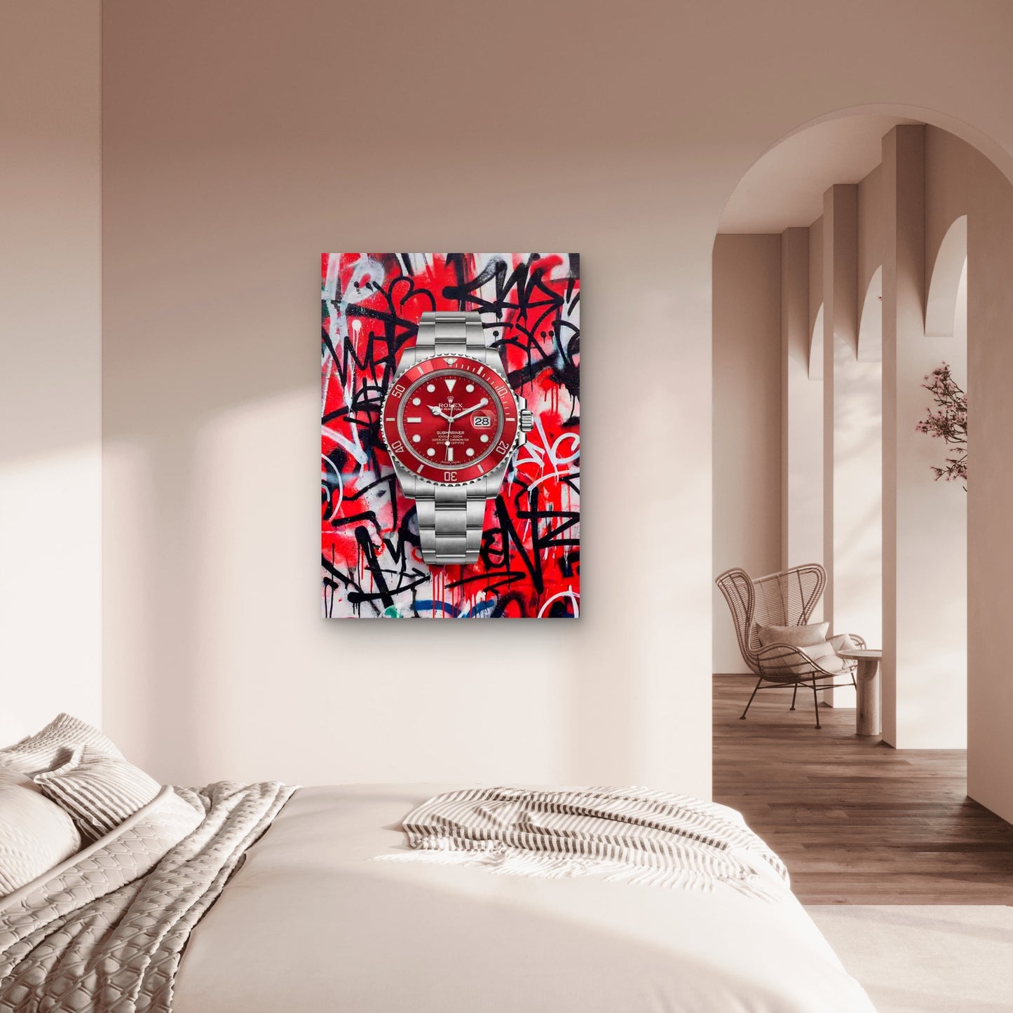 Crimson Silver Wristwatch Graffiti 40x60cm Metal Print Ready to Hang