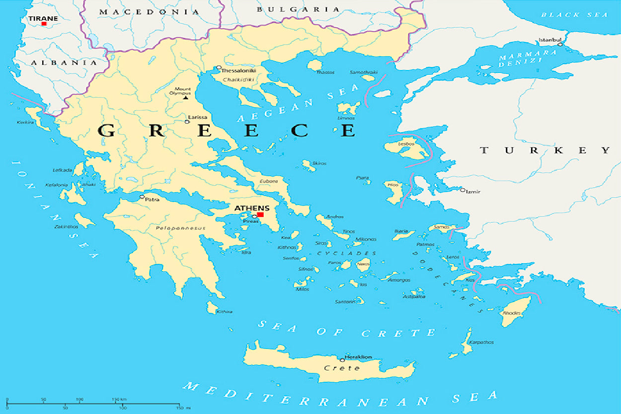 Greece Political Map Home Decor Premium Quality Poster Print Choose Your Sizes - Bella Home Decor